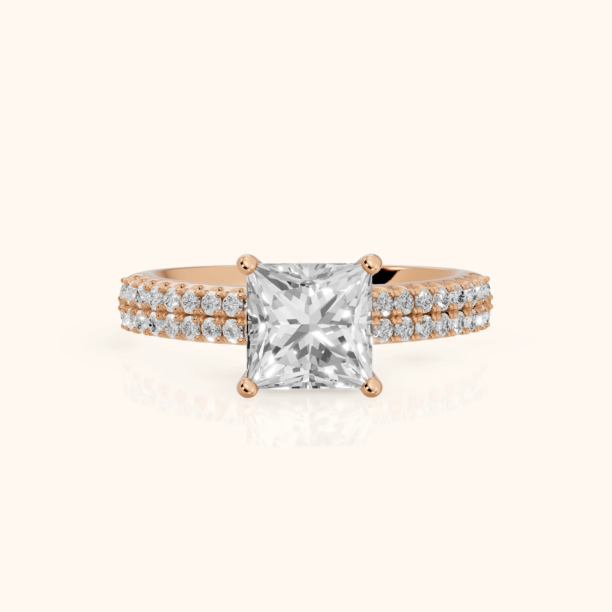 Allison Wide Band Pavé Princess Diamond Engagement Ring in Rose Gold — view 1