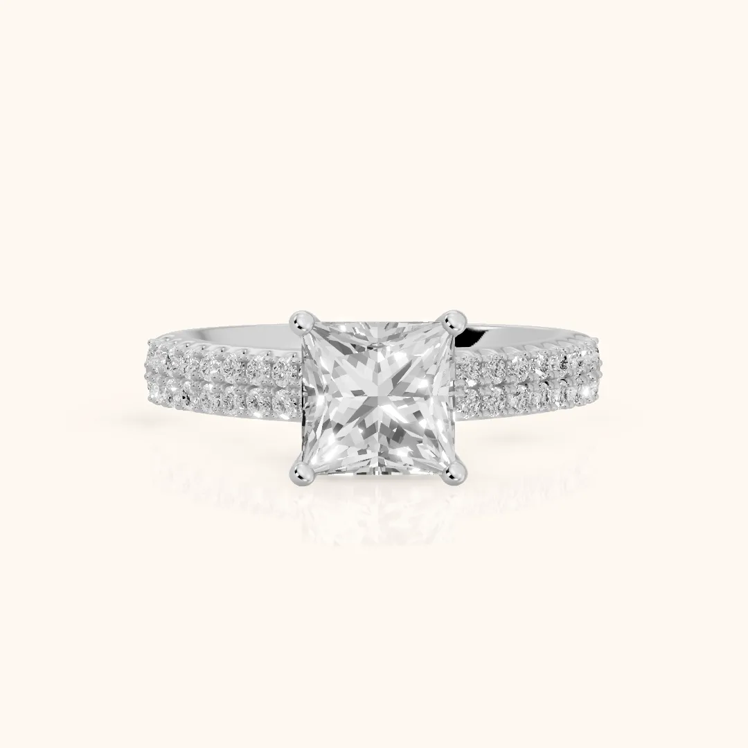 Allison Wide Band Pavé Princess Diamond Engagement Ring in Silver — view 2