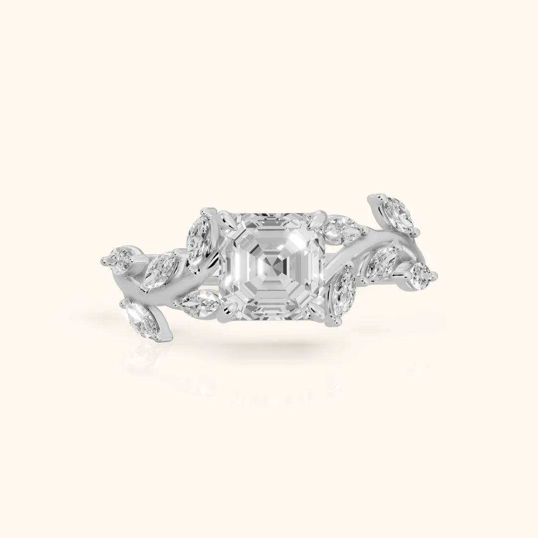 Andrea Vine Asscher Diamond Engagement Ring in White Gold — view 2