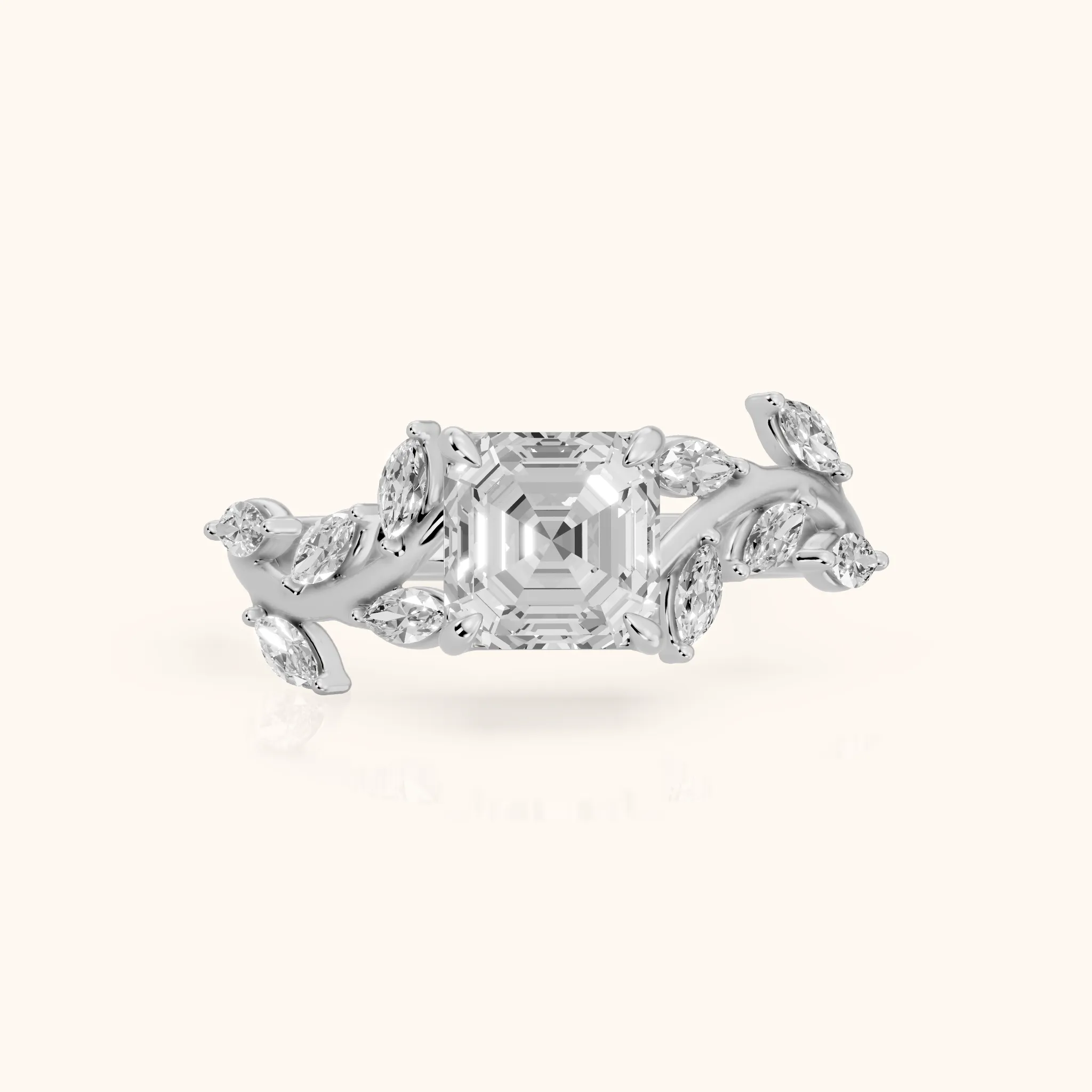 Andrea Vine Asscher Diamond Engagement Ring in White Gold — view 1