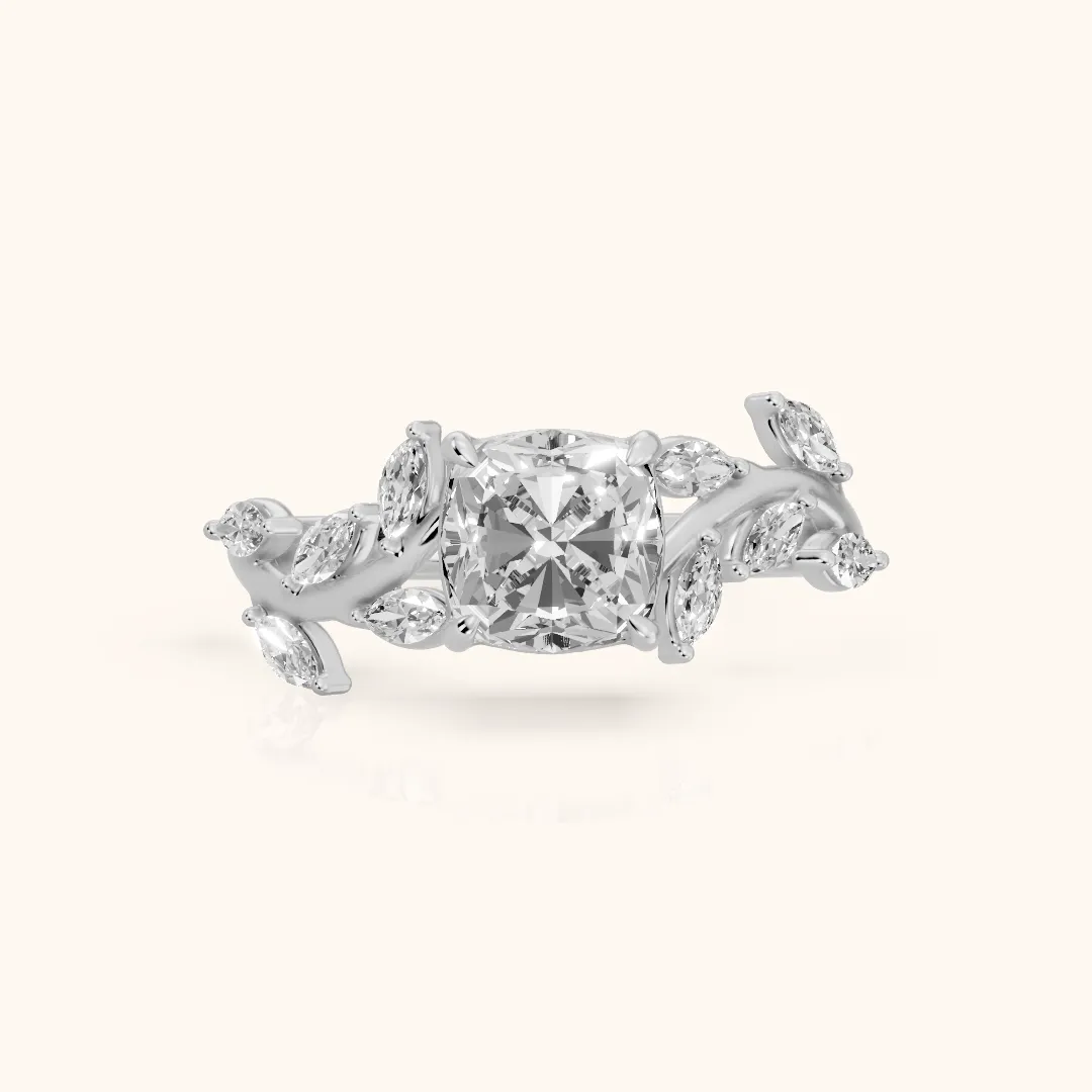 Andrea Vine Cushion Diamond Engagement Ring in Silver — view 2