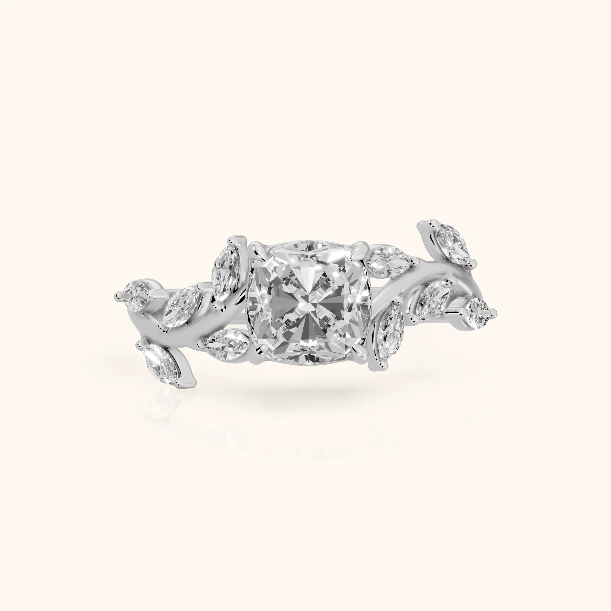 Andrea Vine Cushion Diamond Engagement Ring in Silver — view 1