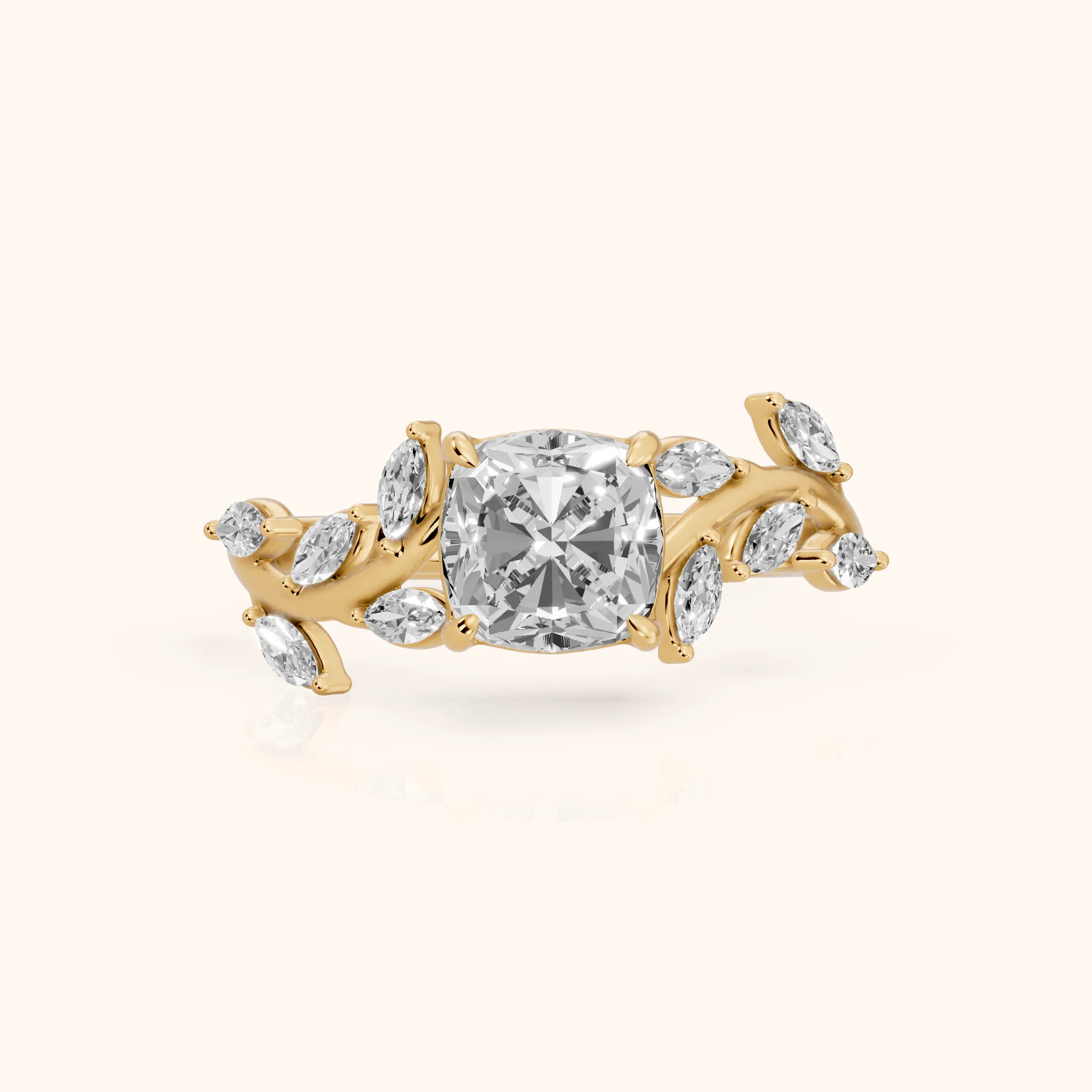 Andrea Vine Cushion Diamond Engagement Ring in Yellow Gold — view 1