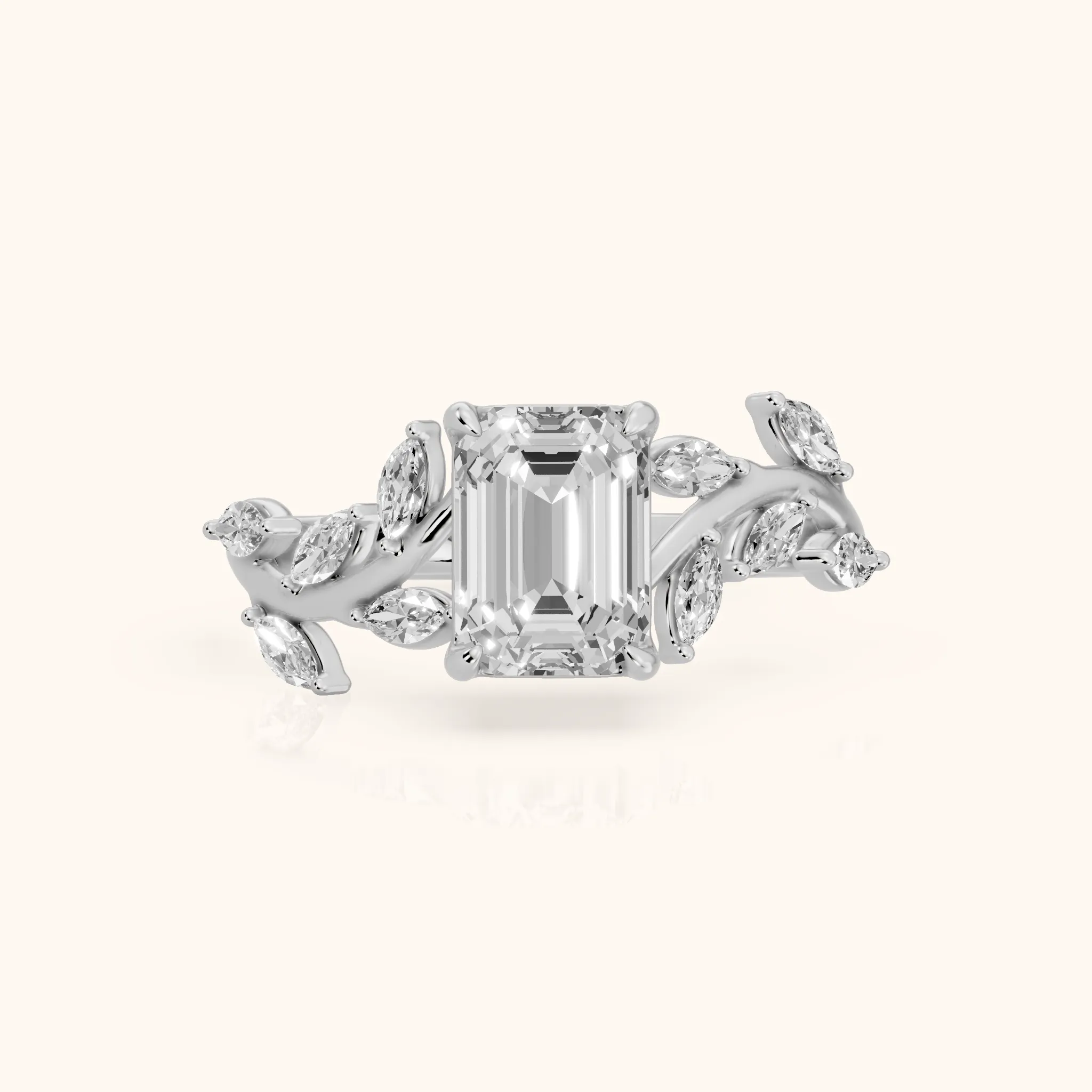 Andrea Vine Emerald Diamond Engagement Ring in Platinum — view 1