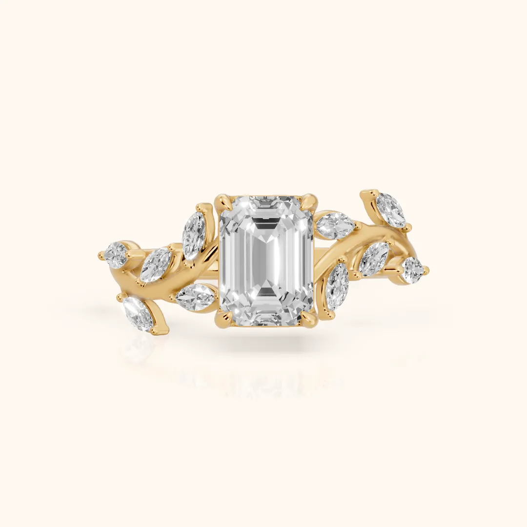 Andrea Vine Emerald Diamond Engagement Ring in Yellow Gold — view 2
