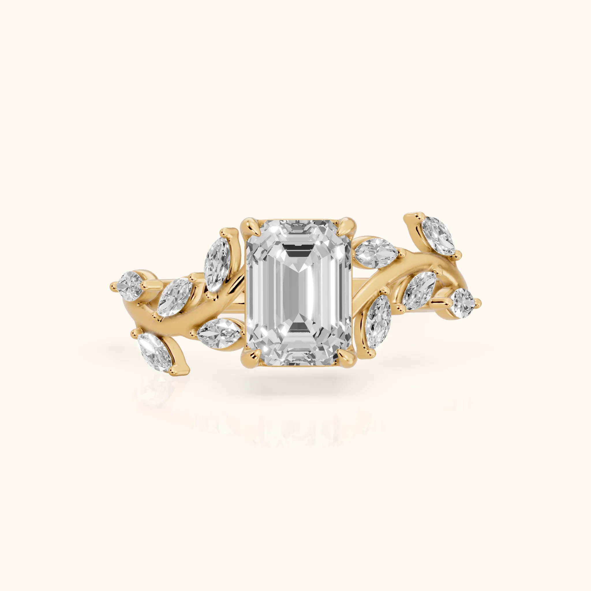 Andrea Vine Emerald Diamond Engagement Ring in Yellow Gold — view 1
