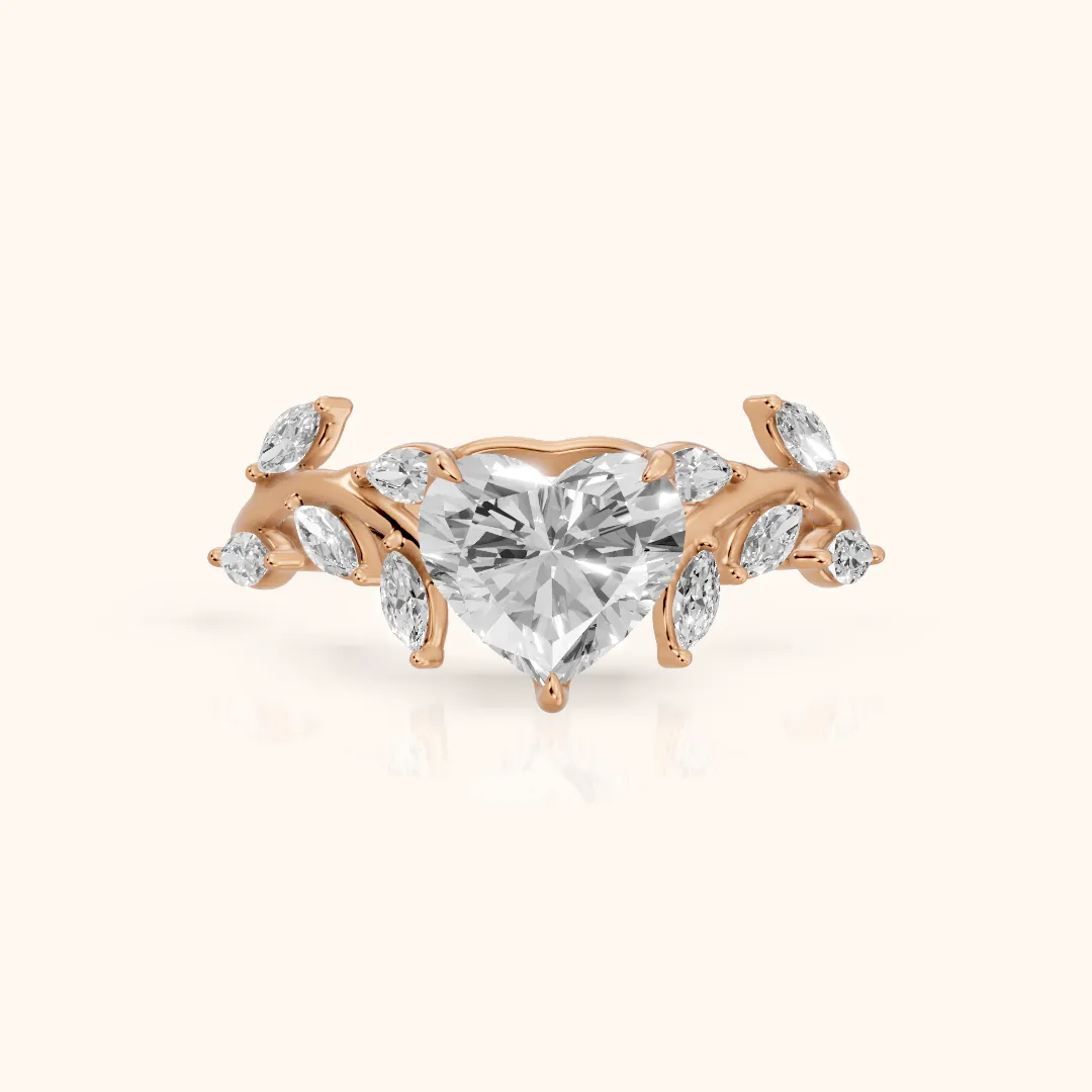 Andrea Vine Heart Diamond Engagement Ring in Rose Gold — view 2