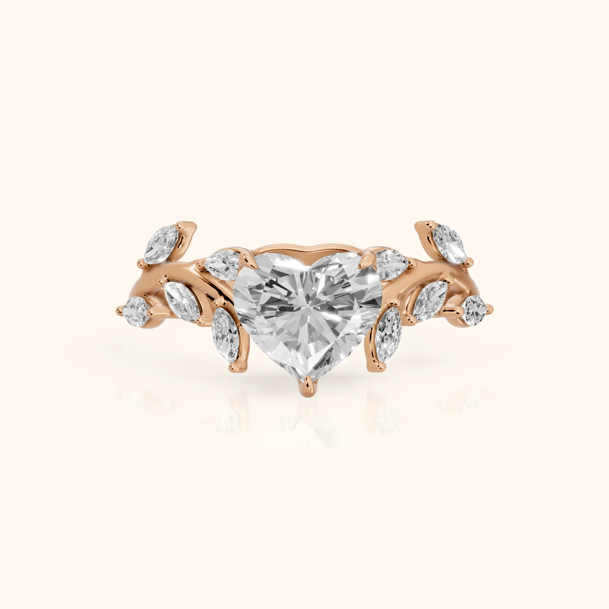 Andrea Vine Heart Diamond Engagement Ring in Rose Gold — view 1