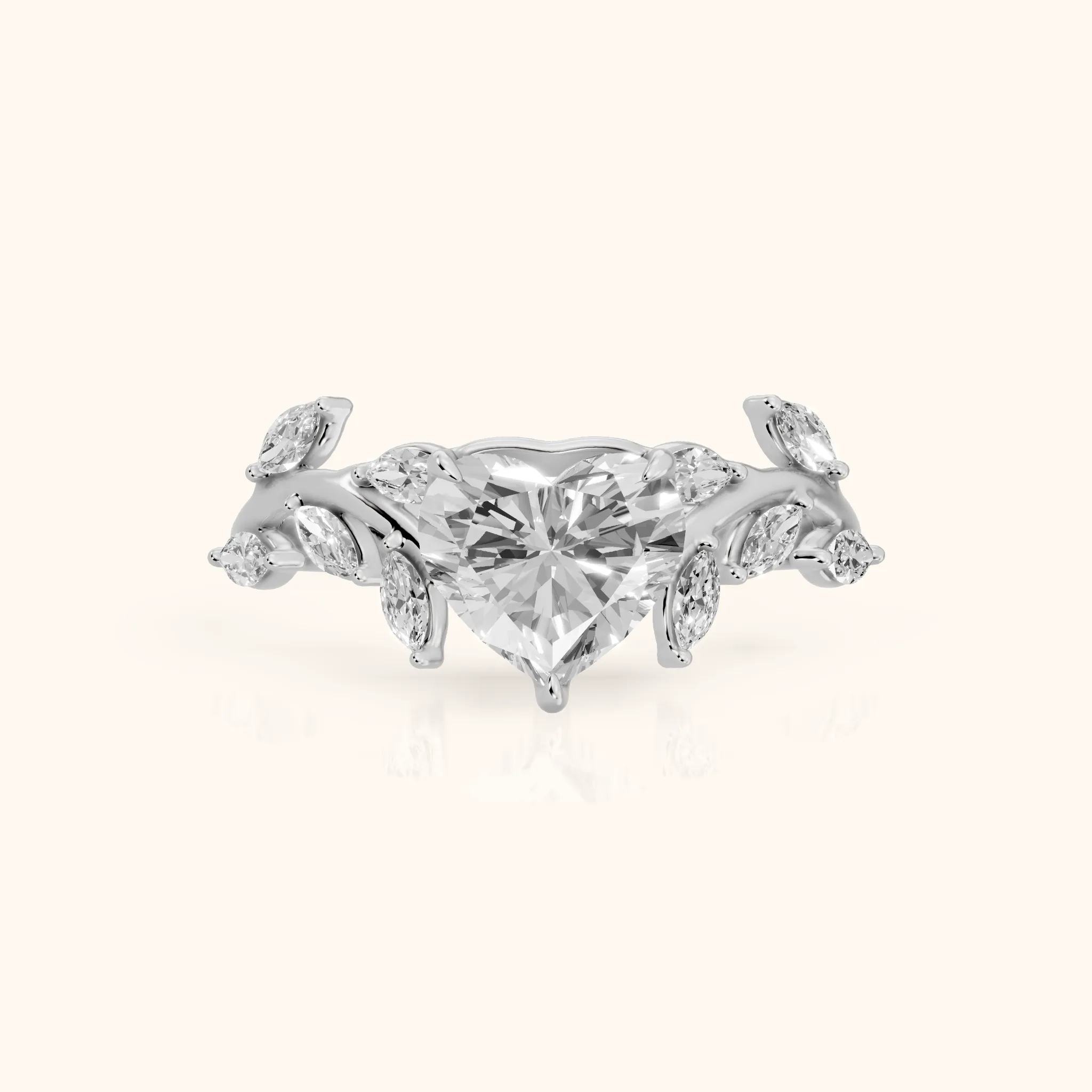 Andrea Vine Heart Diamond Engagement Ring in Platinum — view 1