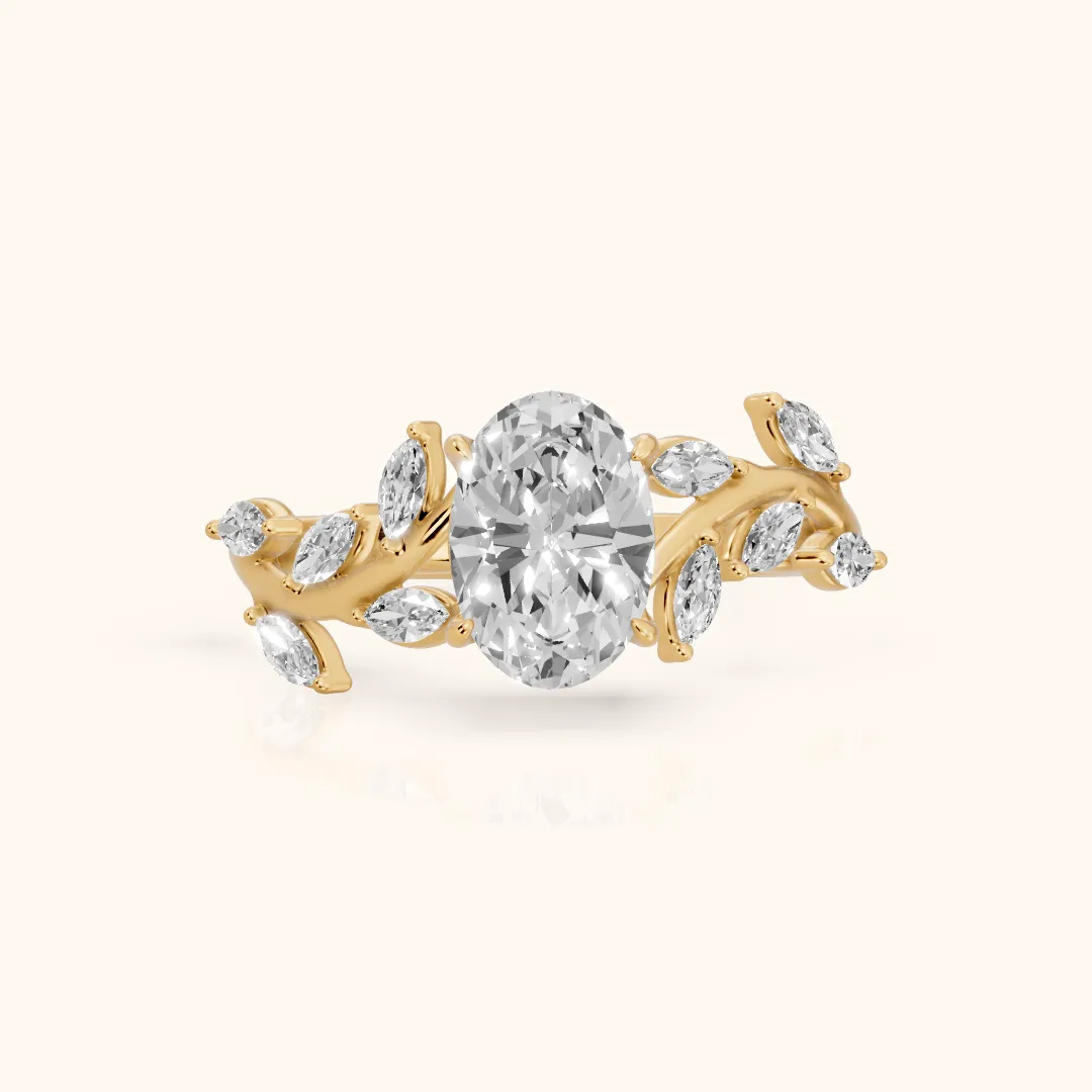 Andrea Vine Oval Diamond Engagement Ring in Yellow Gold — view 2