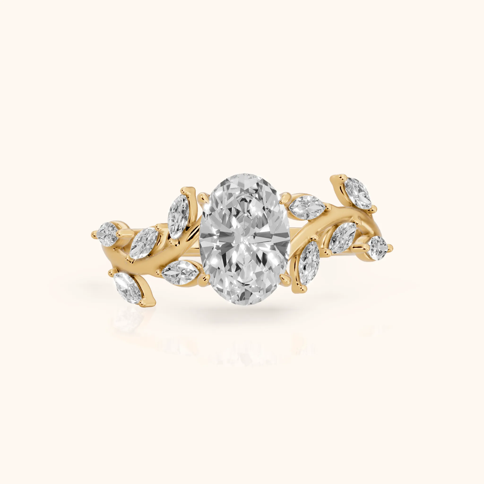 Andrea Vine Oval Diamond Engagement Ring in Yellow Gold — view 1