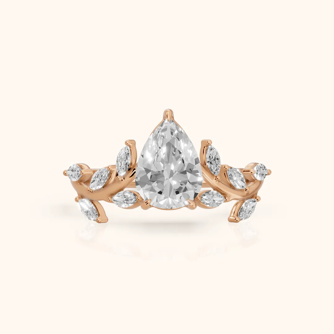 Andrea Vine Pear Diamond Engagement Ring in Rose Gold — view 2
