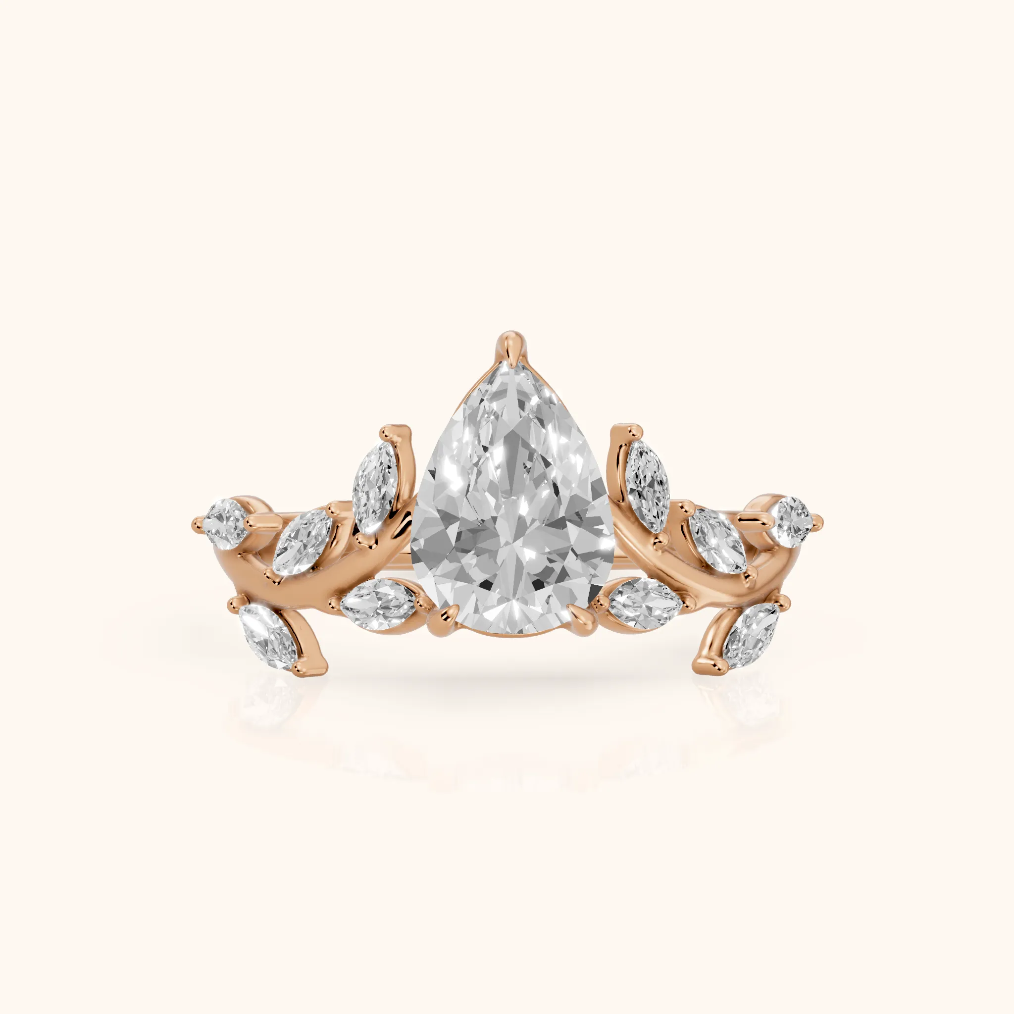 Andrea Vine Pear Diamond Engagement Ring in Rose Gold — view 1