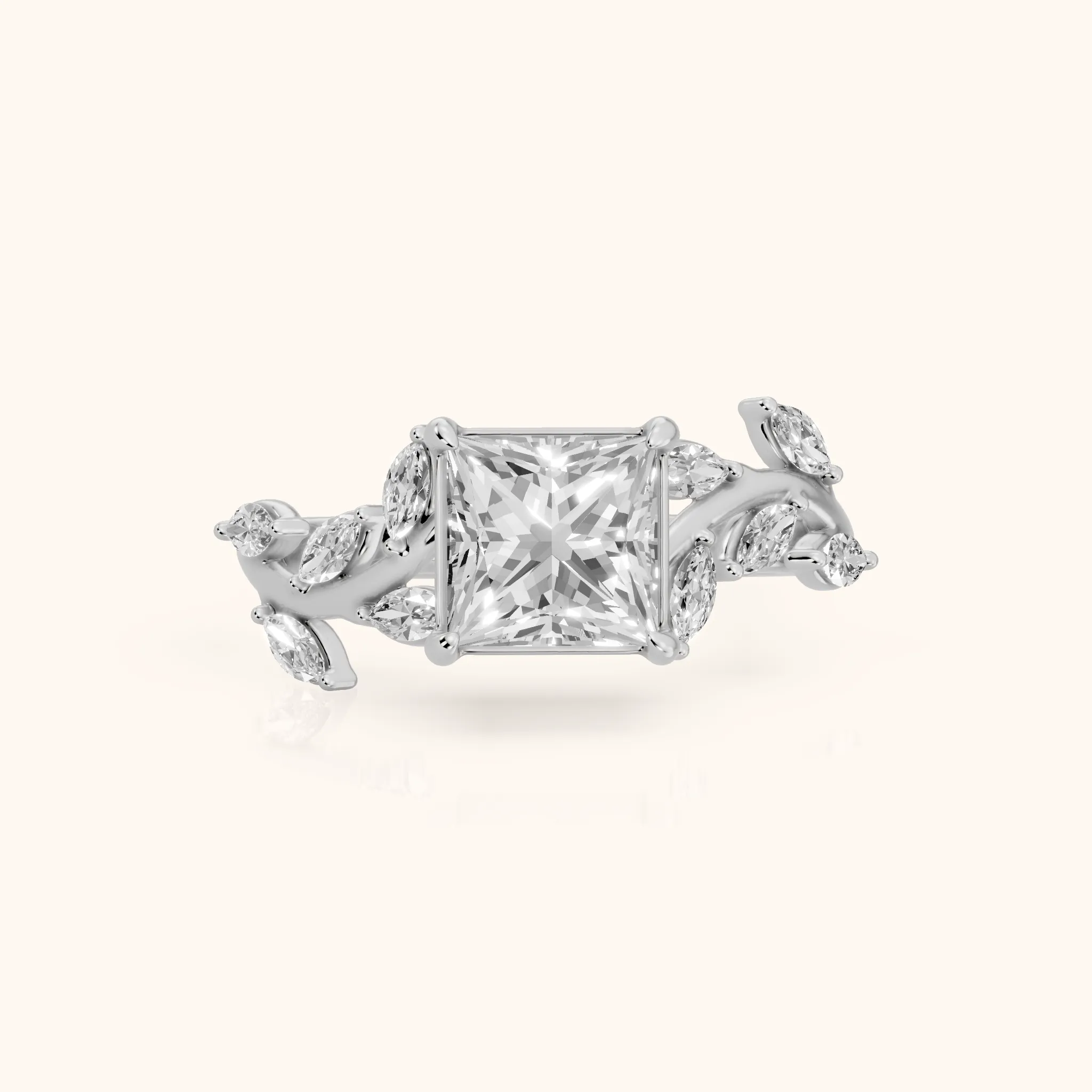 Andrea Vine Princess Diamond Engagement Ring in Silver — view 1