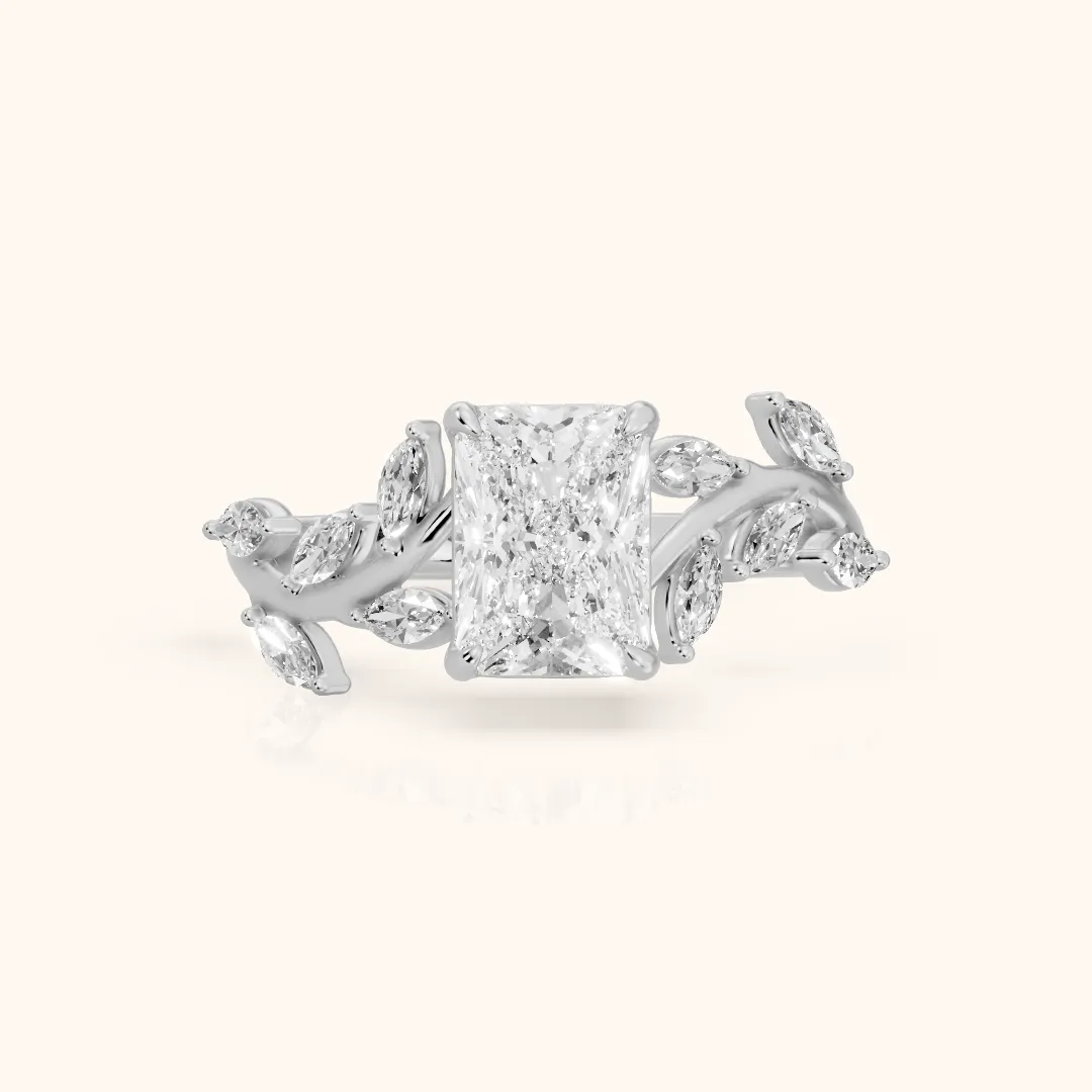 Andrea Vine Radiant Diamond Engagement Ring in Silver — view 2