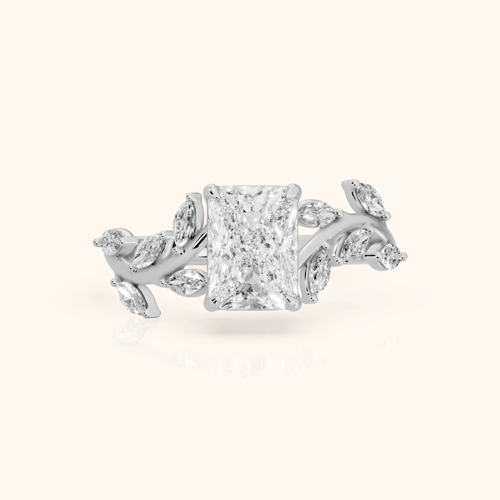 Andrea Vine Radiant Diamond Engagement Ring in Silver — view 1