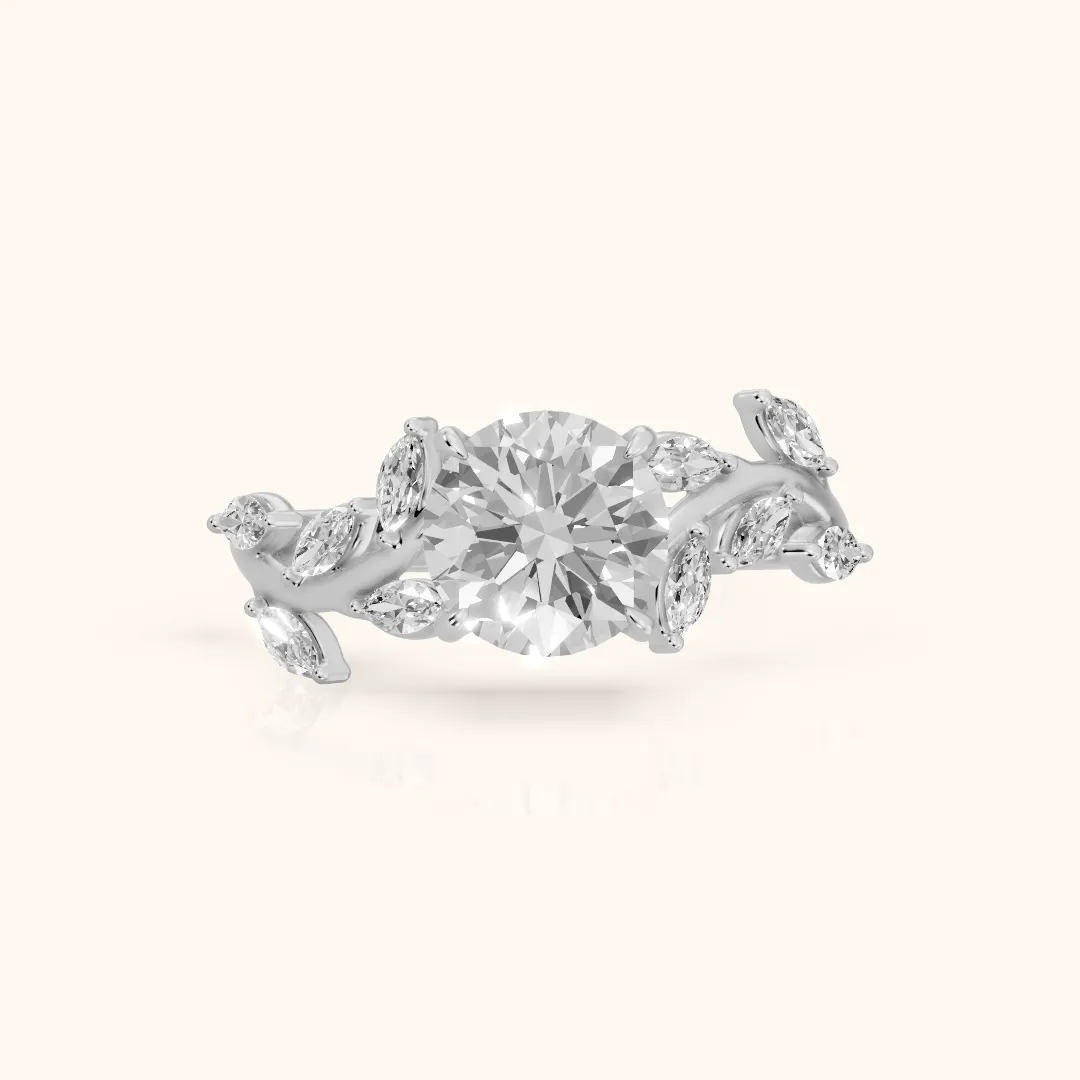 Andrea Vine Round Diamond Engagement Ring in Silver — view 2