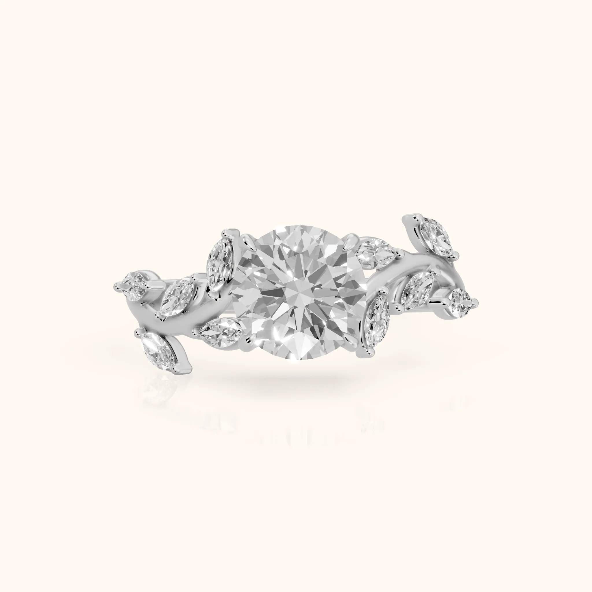 Andrea Vine Round Diamond Engagement Ring in Silver — view 1