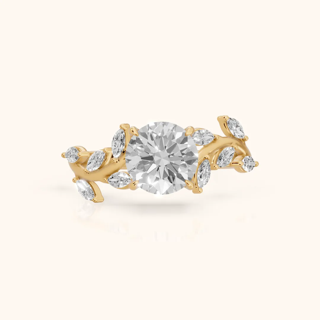 Andrea Vine Round Diamond Engagement Ring in Yellow Gold — view 2