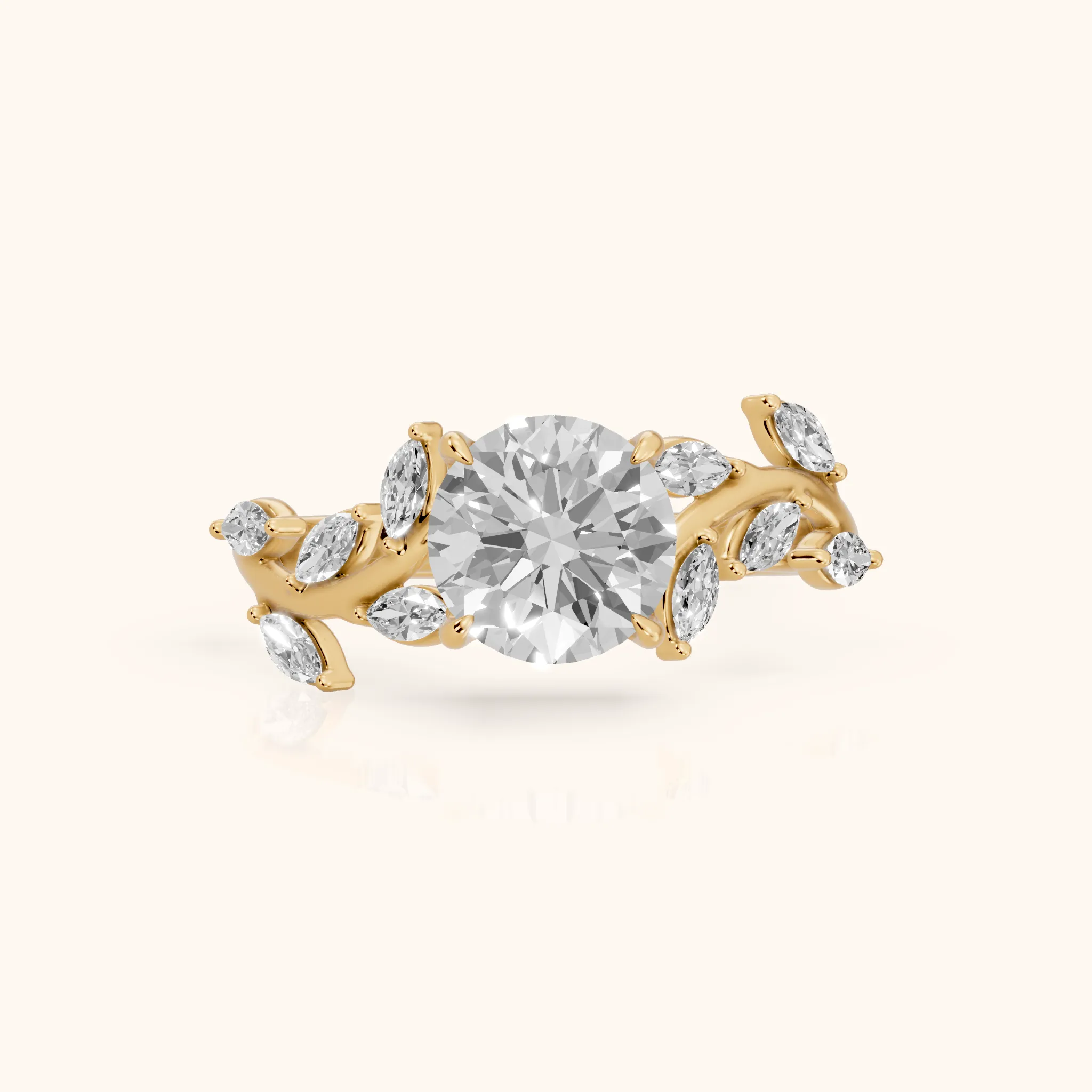 Andrea Vine Round Diamond Engagement Ring in Yellow Gold — view 1