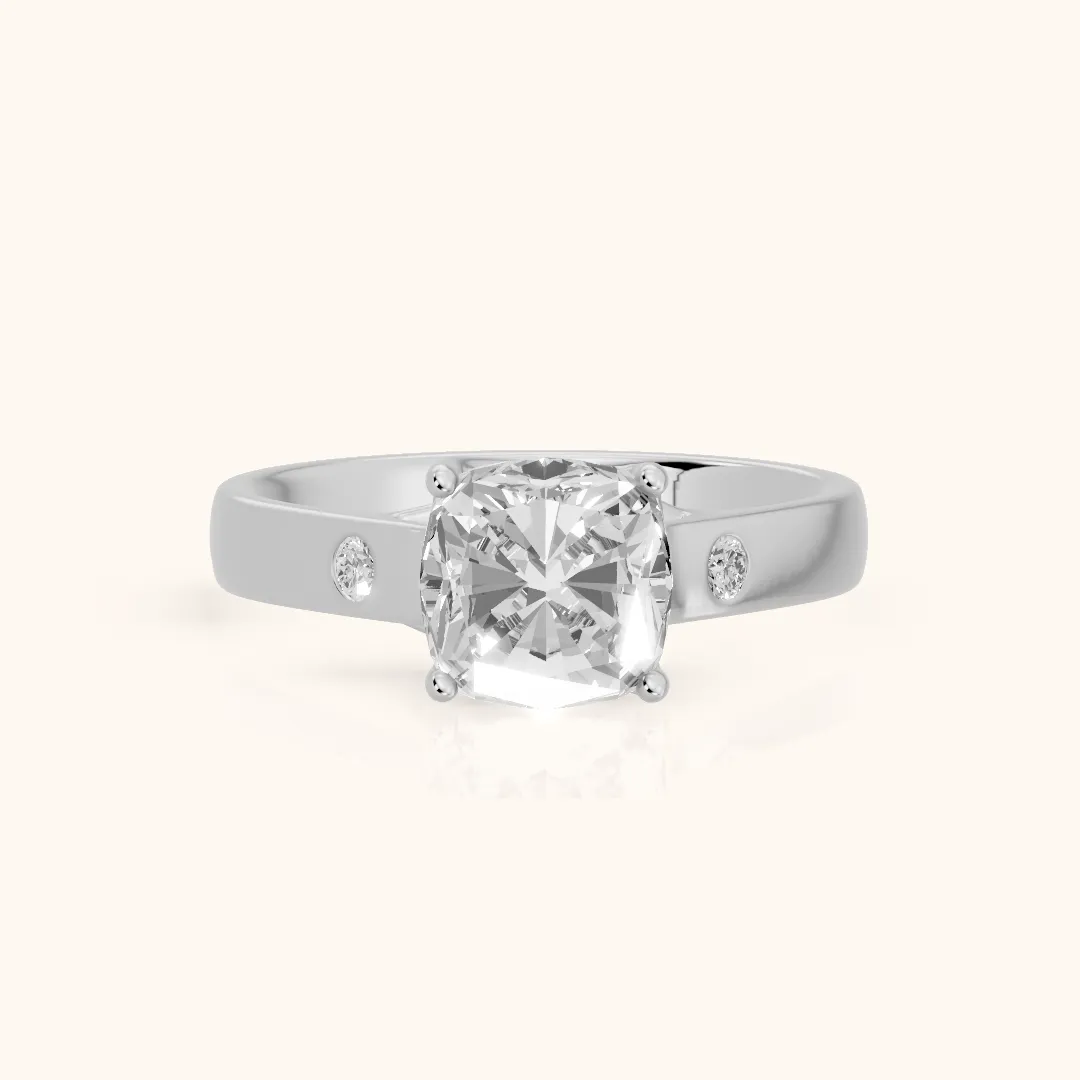 Bonita Wide Band Cathedral Cushion Diamond Engagement Ring in White Gold — view 2