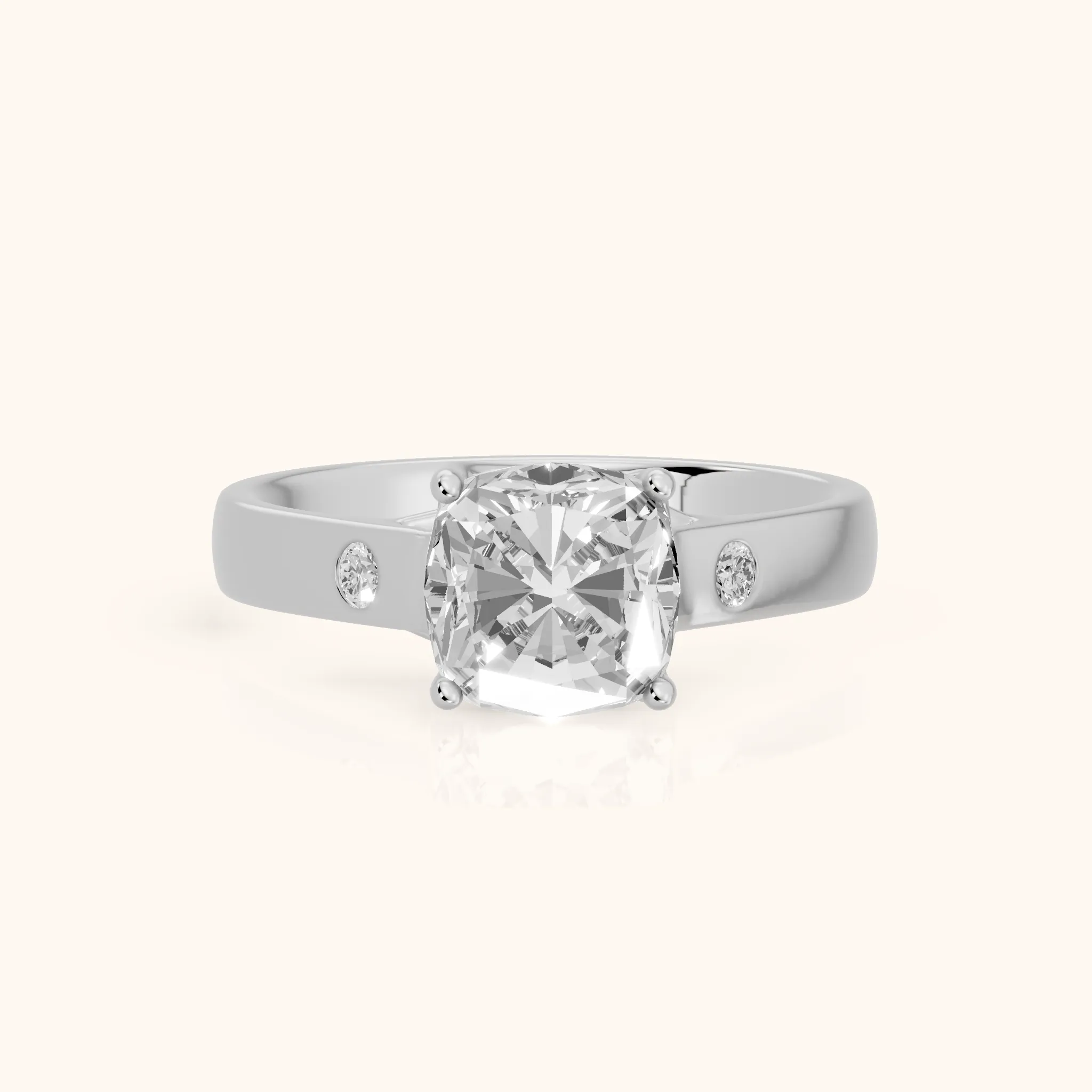 Bonita Wide Band Cathedral Cushion Diamond Engagement Ring in White Gold — view 1