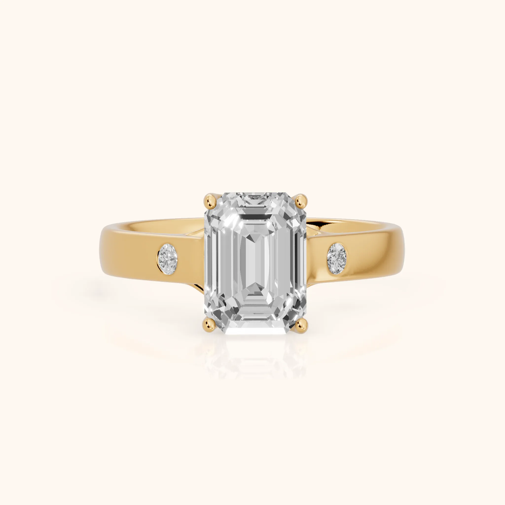 Bonita Wide Band Cathedral Emerald Diamond Engagement Ring in Yellow Gold — view 1