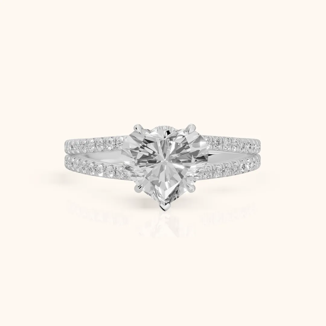 Carmel Hidden Halo Split Shank Heart Diamond Engagement Ring in Silver — view 2