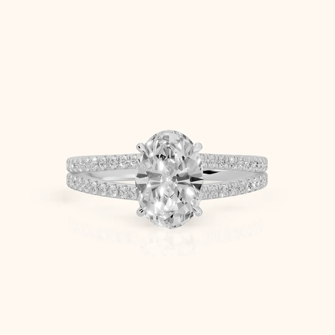 Carmel Hidden Halo Split Shank Oval Diamond Engagement Ring in Silver — view 2