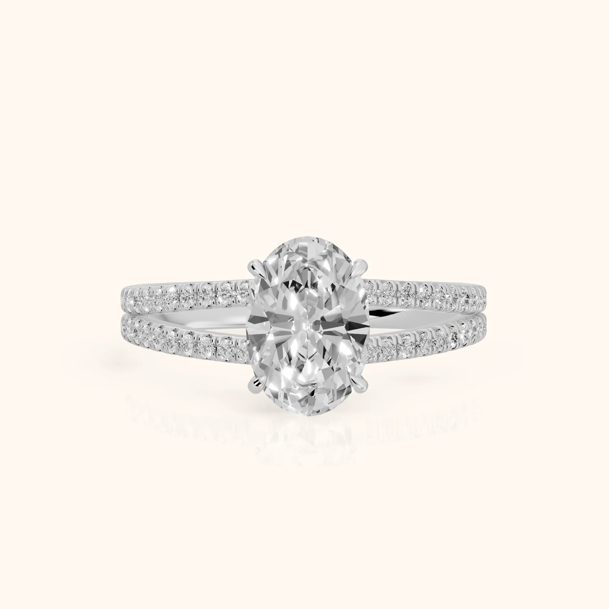 Carmel Hidden Halo Split Shank Oval Diamond Engagement Ring in Silver — view 1