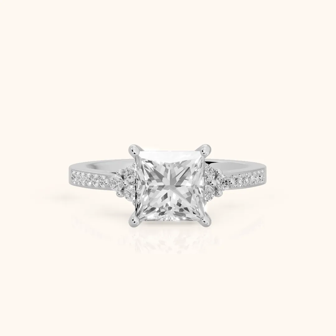 Christa Marquise-Side Pavé Princess Diamond Engagement Ring in White Gold — view 2