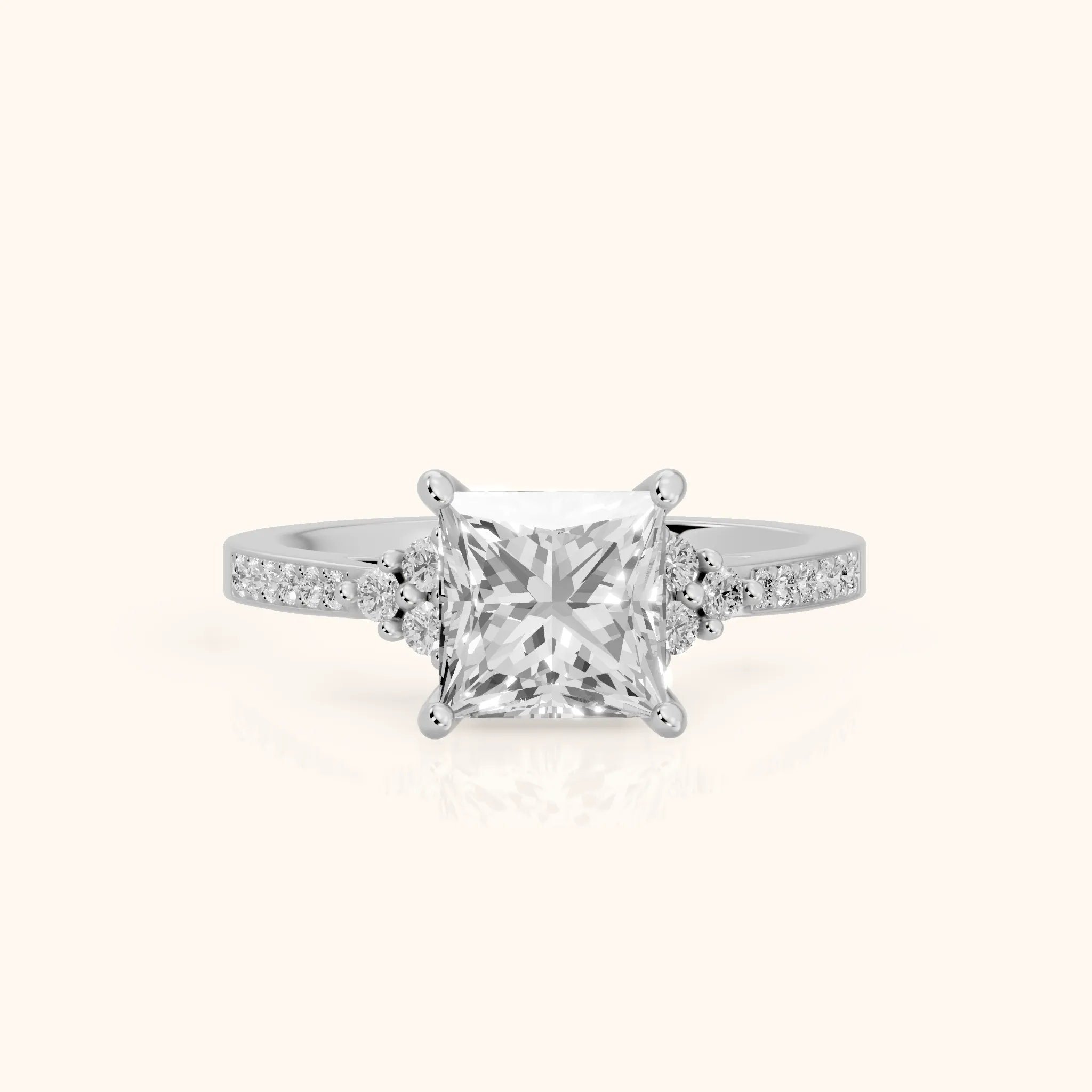 Christa Marquise-Side Pavé Princess Diamond Engagement Ring in White Gold — view 1