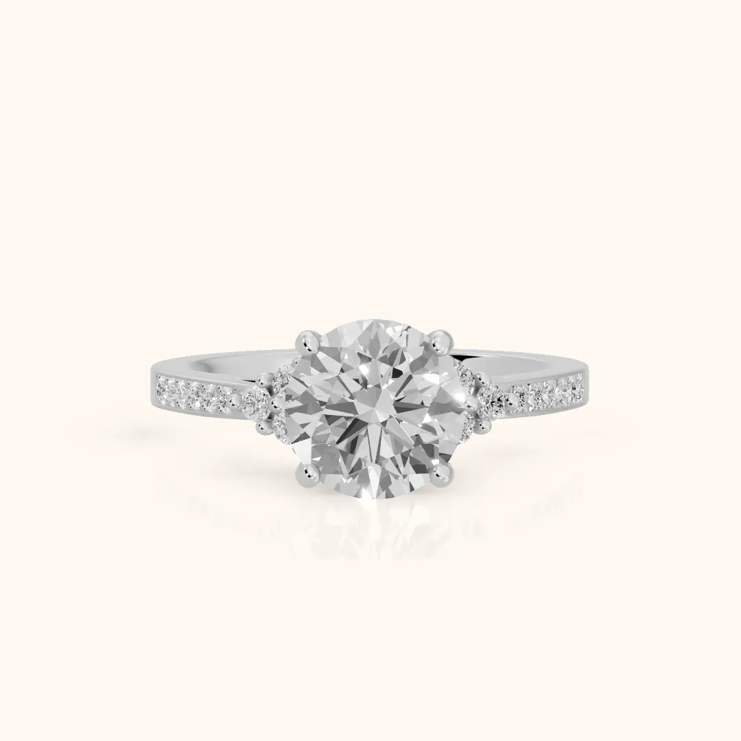 Christa Marquise-Side Pavé Round Diamond Engagement Ring in Silver — view 2