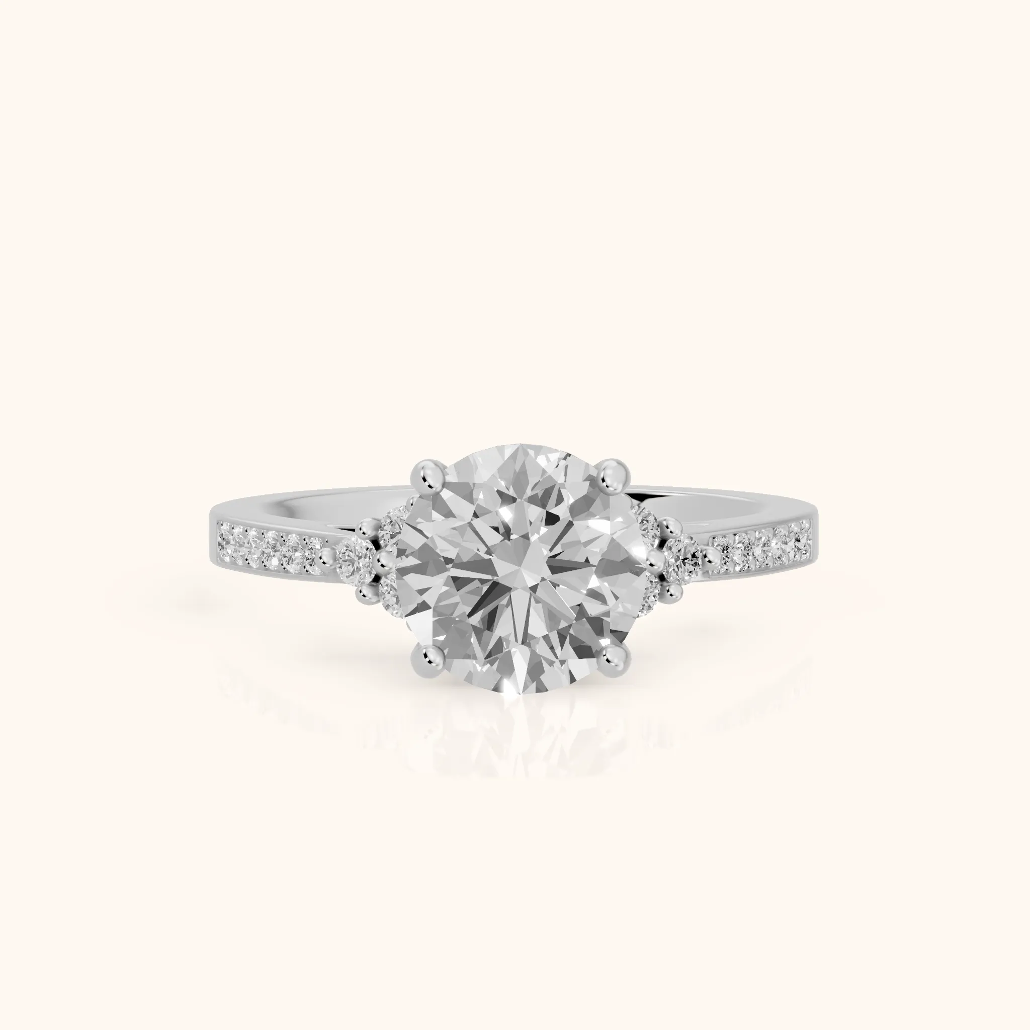 Christa Marquise-Side Pavé Round Diamond Engagement Ring in Silver — view 1