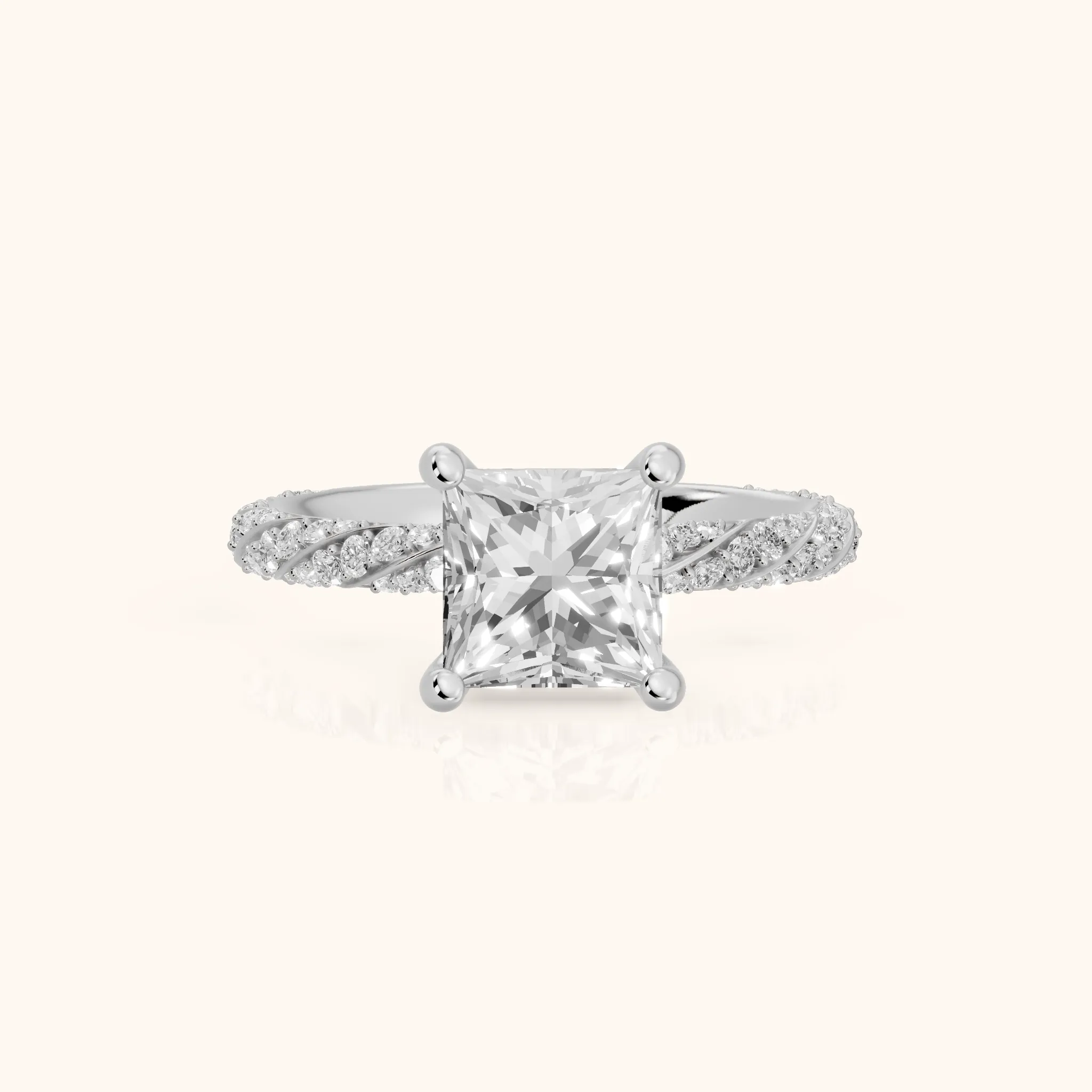 Claudia Twist Pavé Princess Diamond Engagement Ring in Silver — view 1