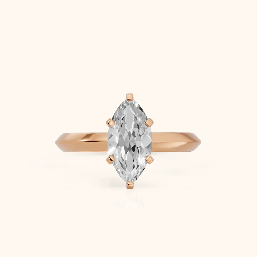 Hailey Solitaire Knife Edge Marquise Diamond Engagement Ring in Rose Gold — view 2
