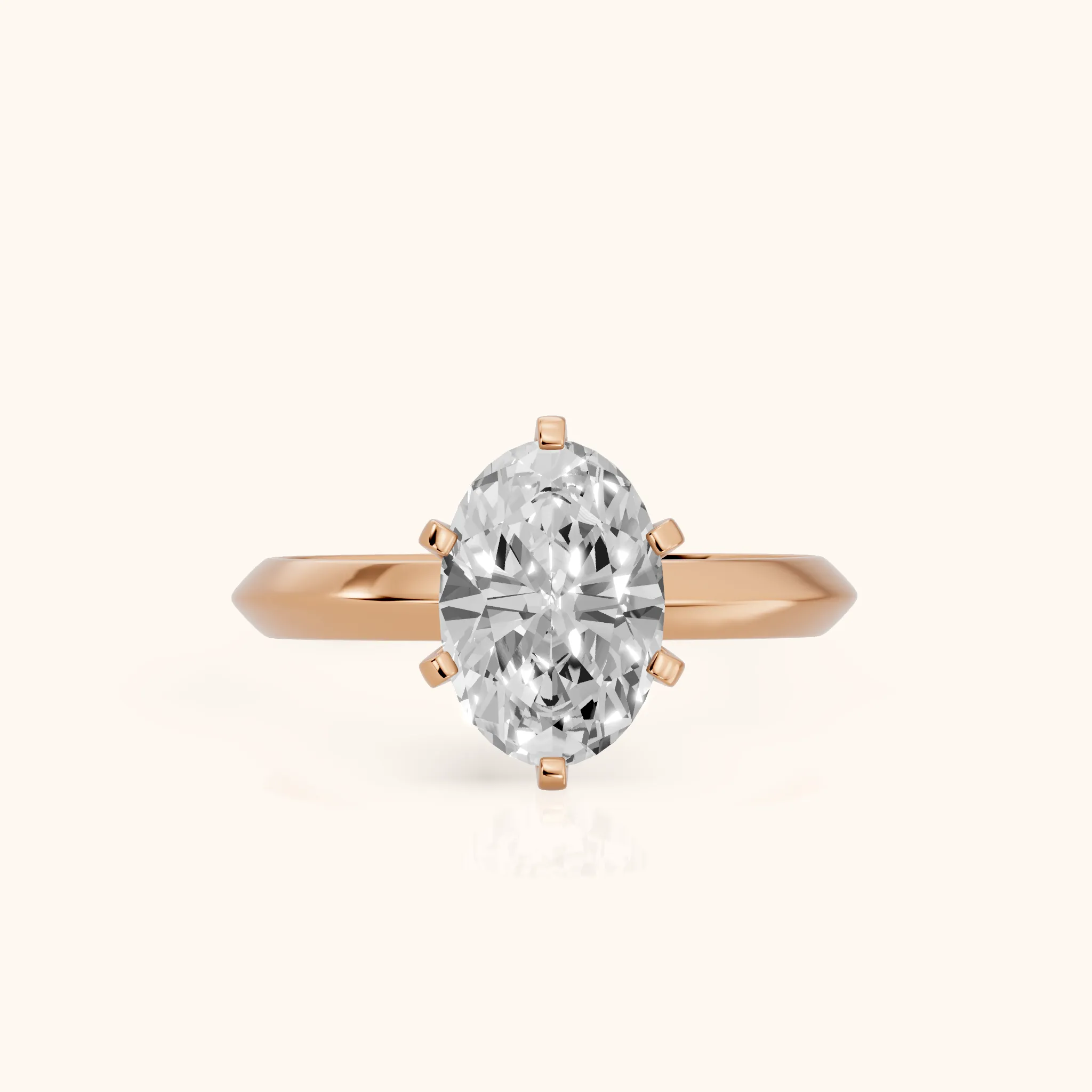 Hailey Solitaire Knife Edge Oval Diamond Engagement Ring in Rose Gold — view 1