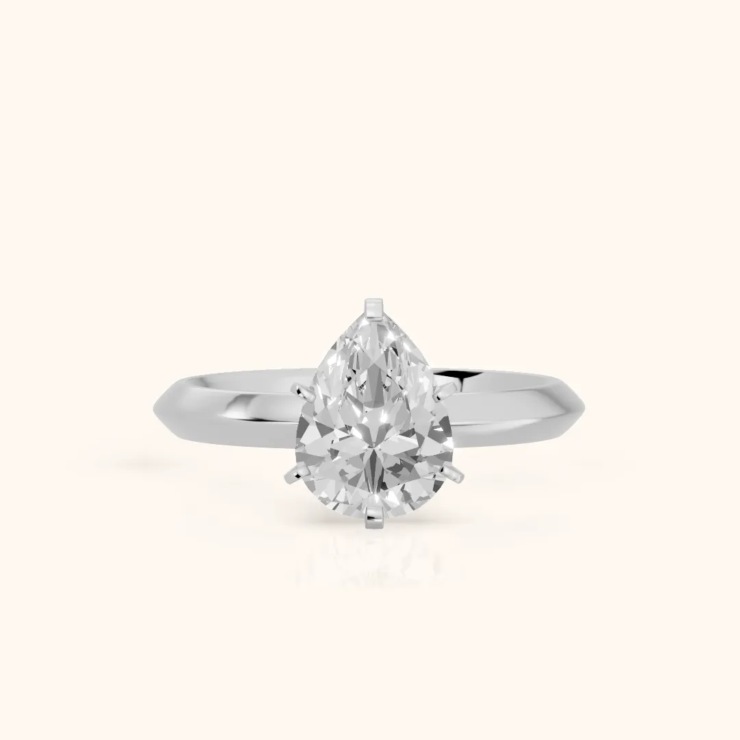 Hailey Solitaire Knife Edge Pear Diamond Engagement Ring in White Gold — view 2