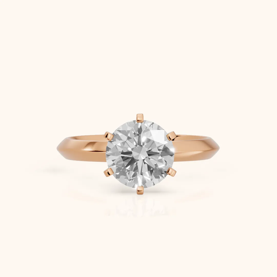 Hailey Solitaire Knife Edge Round Diamond Engagement Ring in Rose Gold — view 2