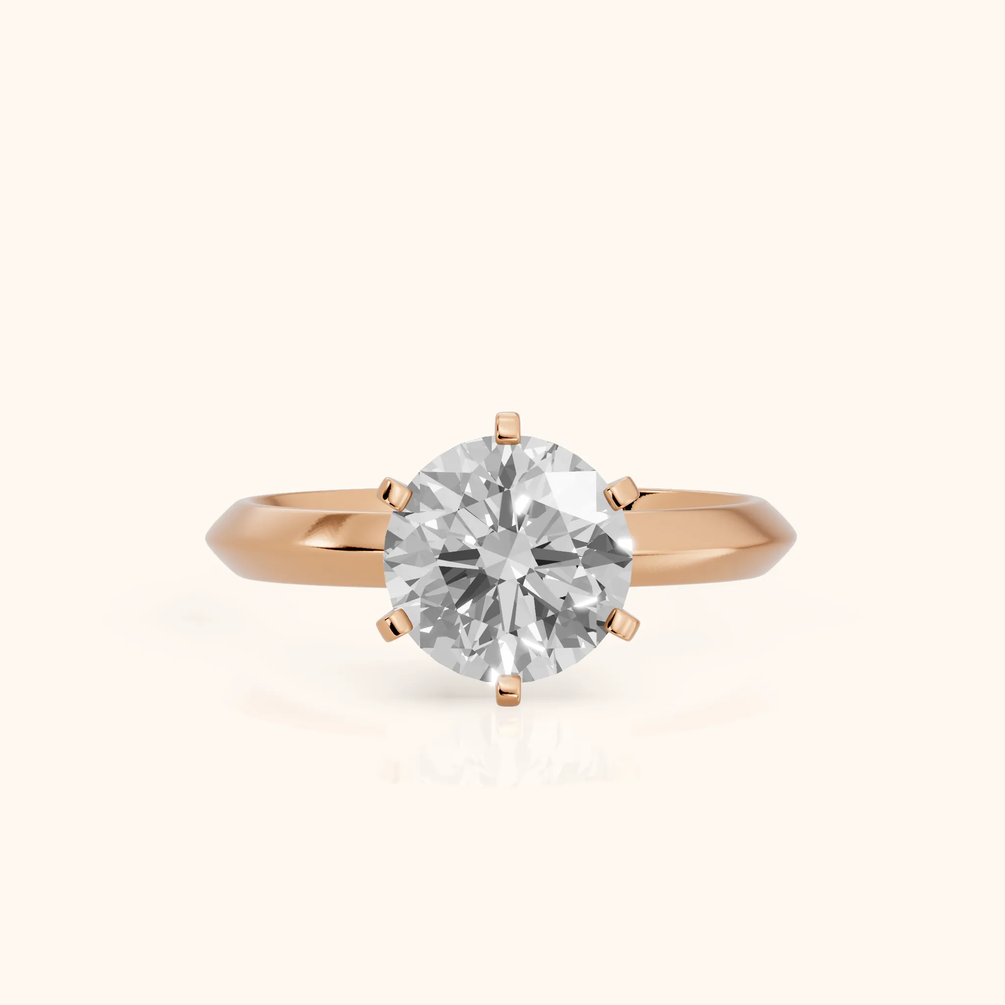 Hailey Solitaire Knife Edge Round Diamond Engagement Ring in Rose Gold — view 1