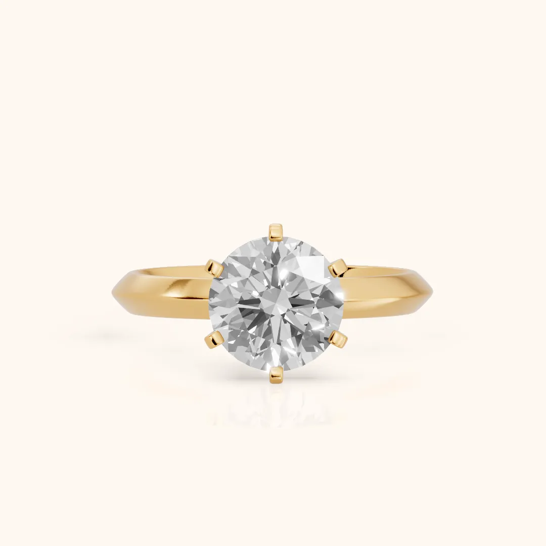 Hailey Solitaire Knife Edge Round Diamond Engagement Ring in Yellow Gold — view 2