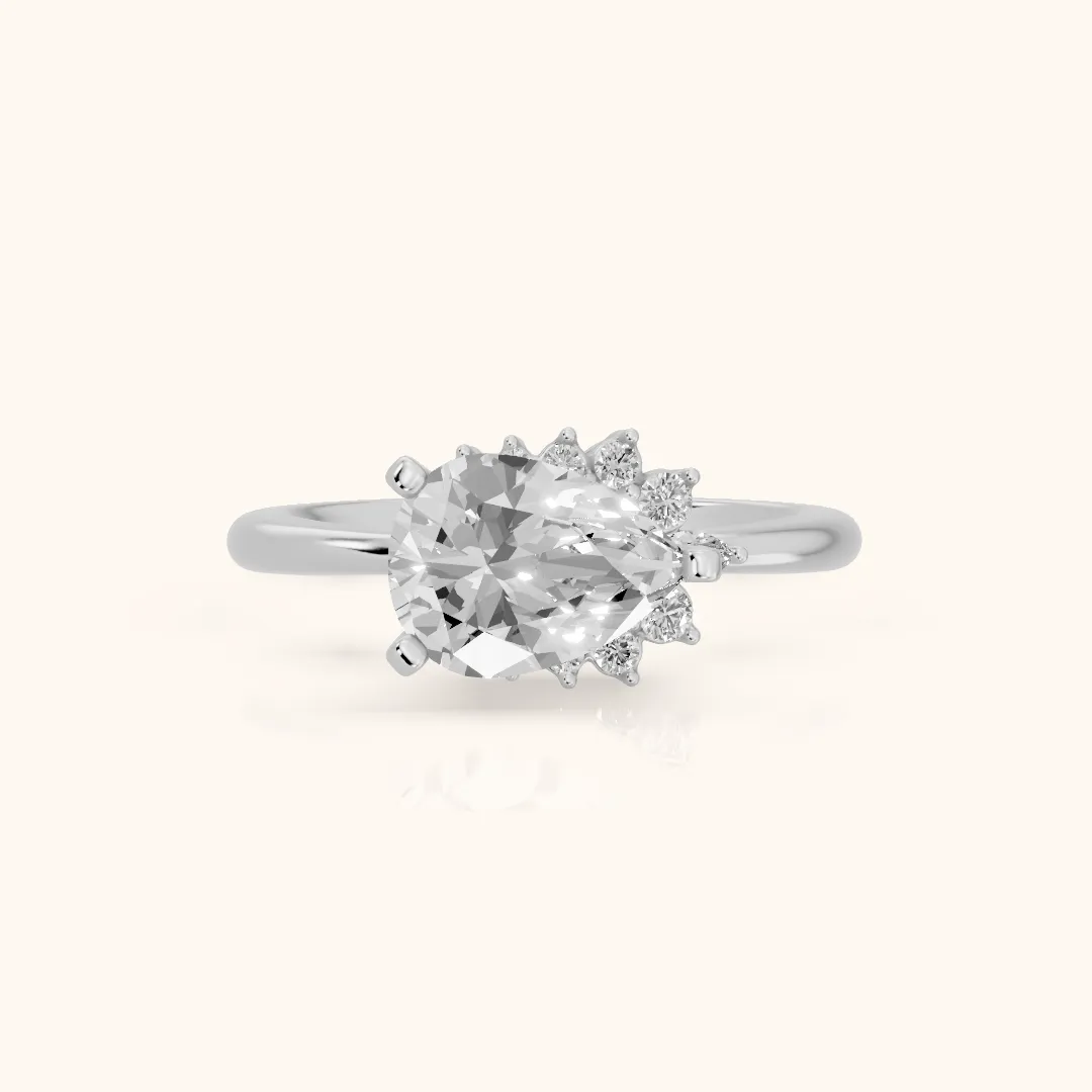 Peony East-West Hidden Halo Pear Diamond Engagement Ring in White Gold — view 2