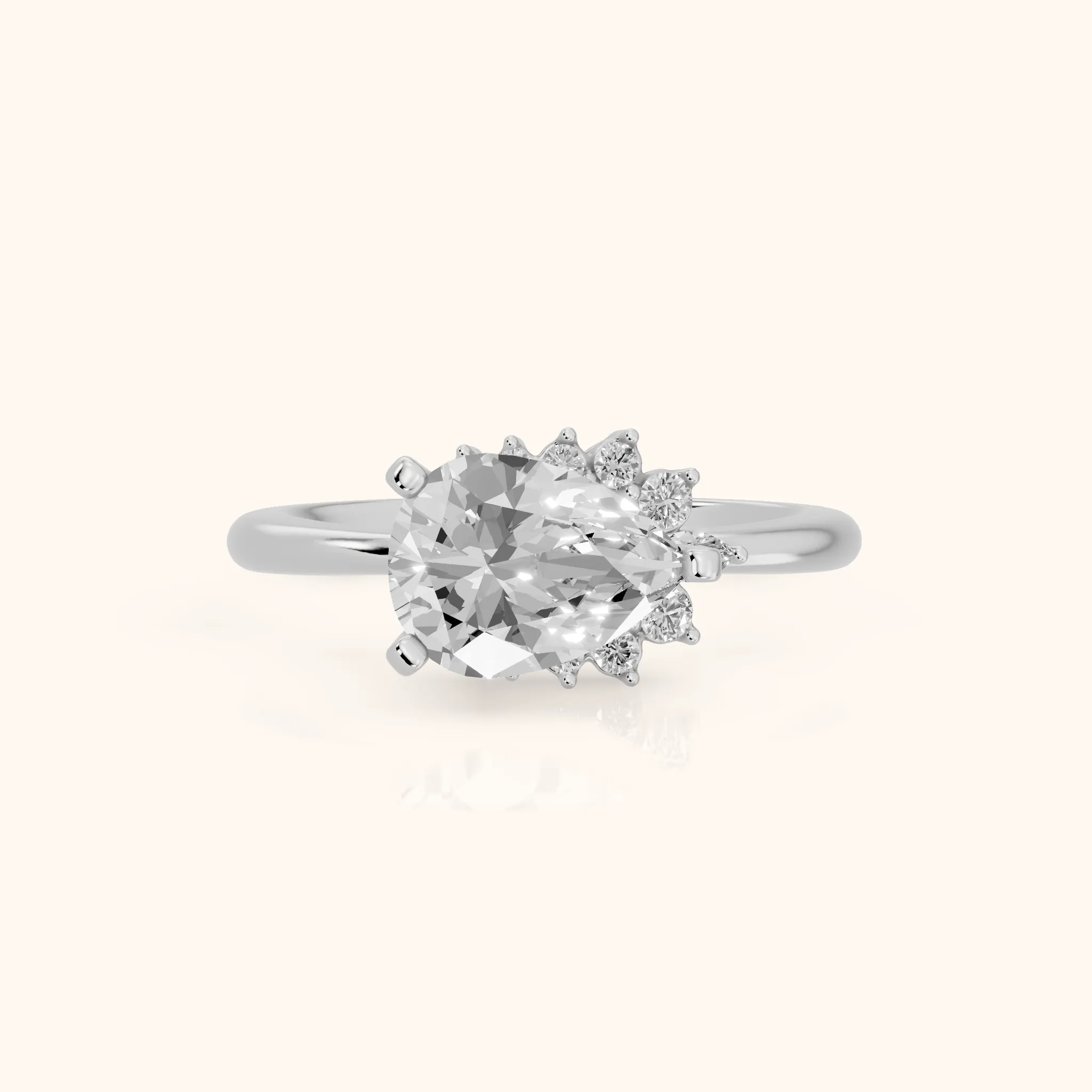 Peony East-West Hidden Halo Pear Diamond Engagement Ring in White Gold — view 1