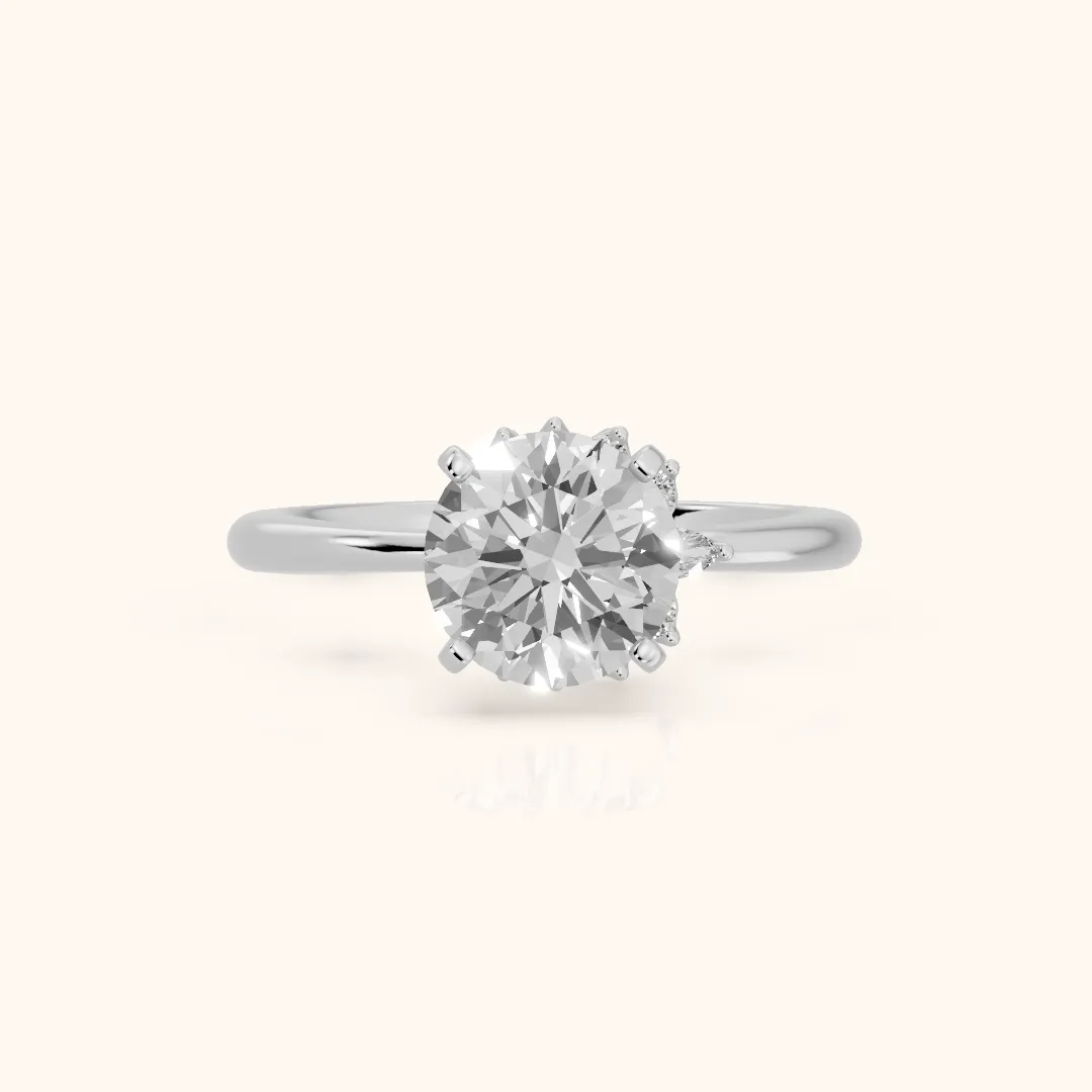 Peony East-West Hidden Halo Round Diamond Engagement Ring in Platinum — view 2