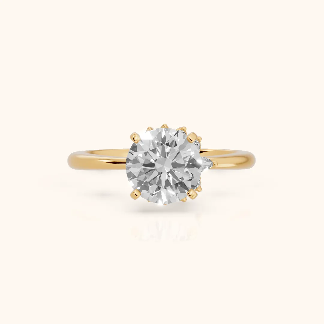 Peony East-West Hidden Halo Round Diamond Engagement Ring in Yellow Gold — view 2