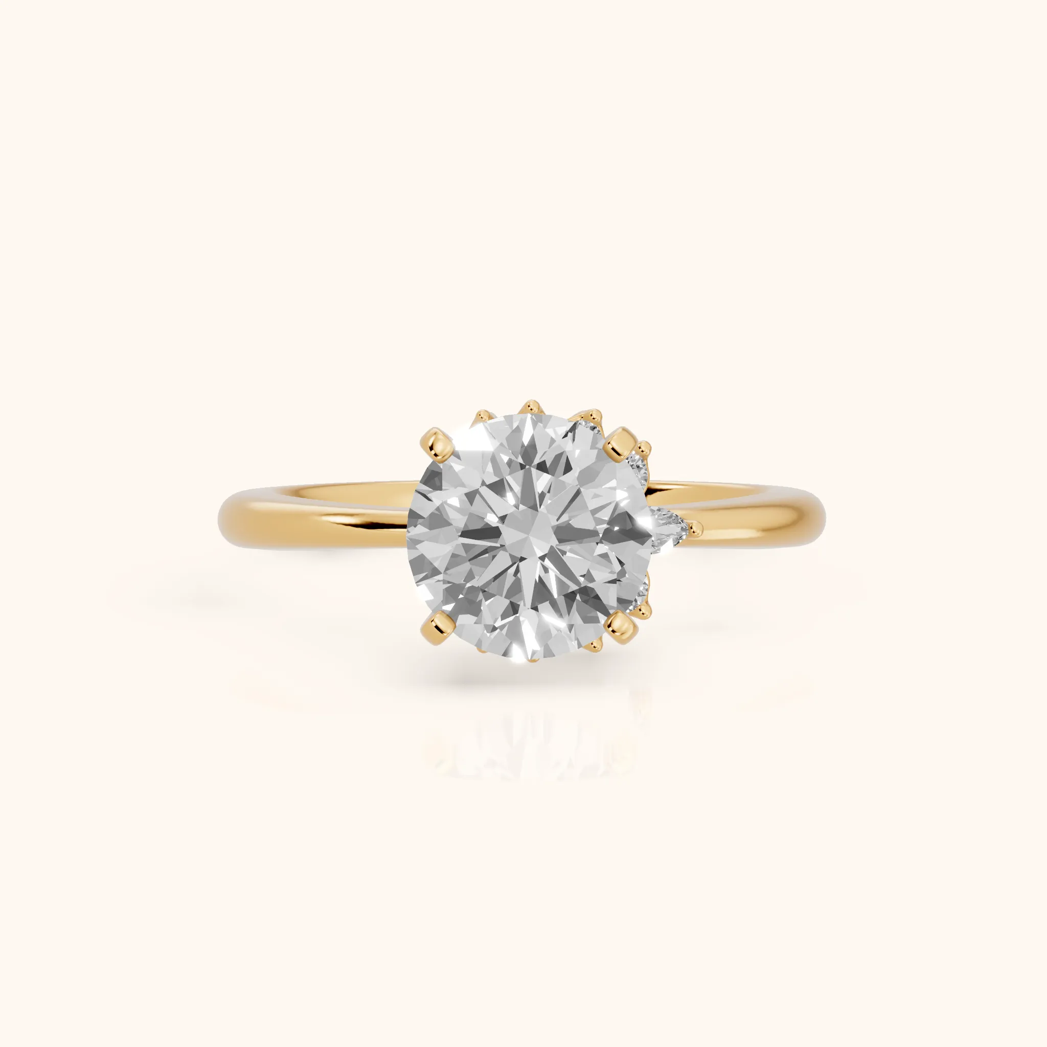 Peony East-West Hidden Halo Round Diamond Engagement Ring in Yellow Gold — view 1