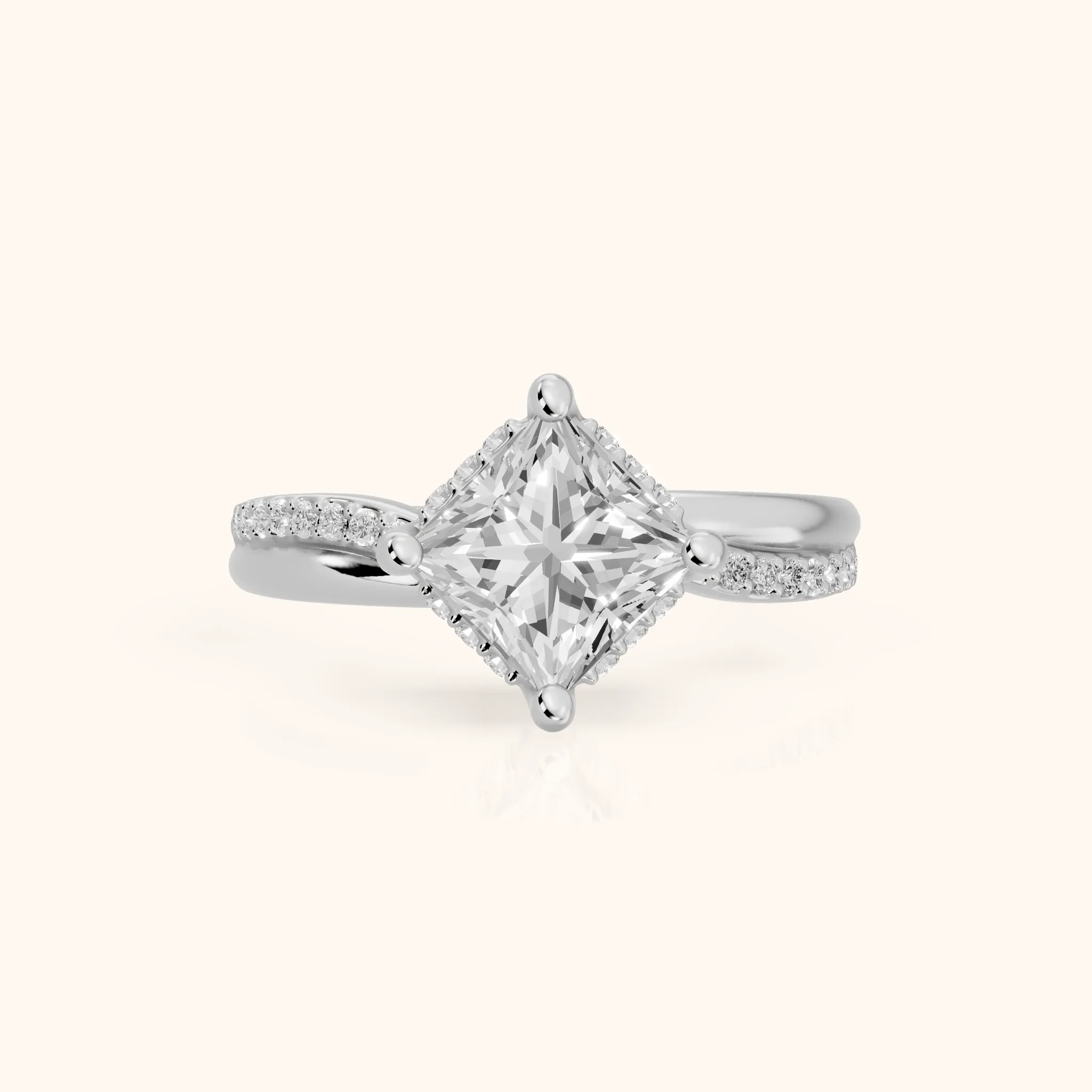 Selina Hidden Halo Bypass Princess Diamond Engagement Ring in Platinum — view 1