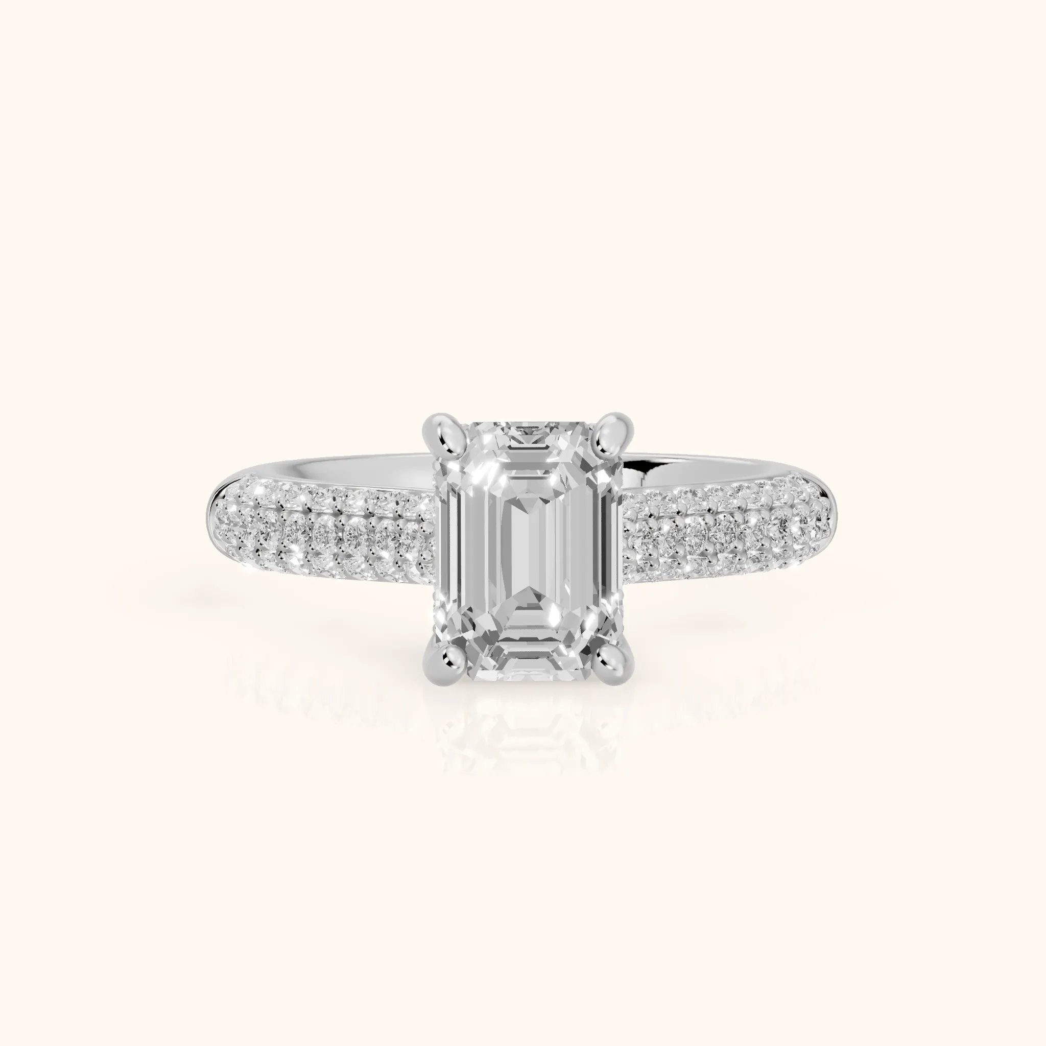 River Hidden Halo Dome Emerald Diamond Engagement Ring in White Gold — view 1