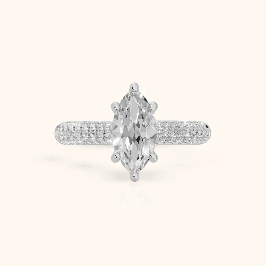 River Hidden Halo Dome Marquise Diamond Engagement Ring in White Gold — view 2