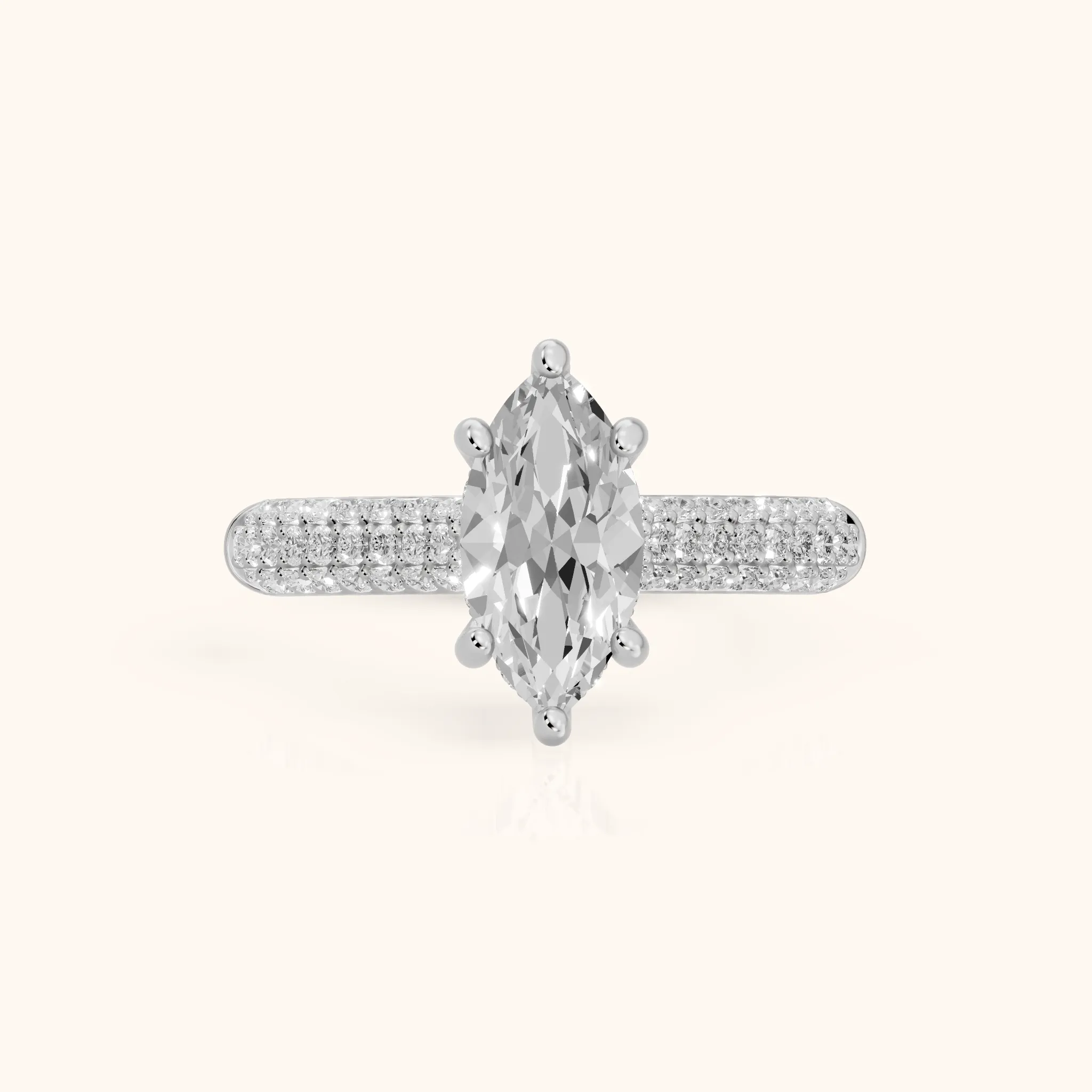 River Hidden Halo Dome Marquise Diamond Engagement Ring in White Gold — view 1